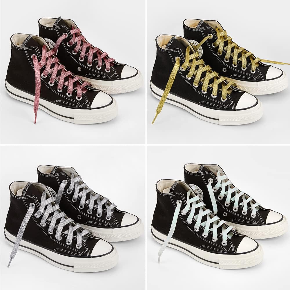 3 Pair Flat Glitter Shiny Shoe Laces for Sneakers, Colorful Sequin Shoelaces for Athletic Shoes Boot Strings - Image 6