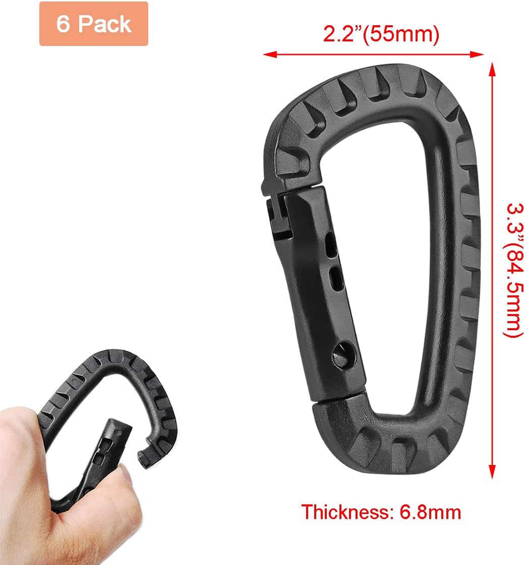 Tactical Gear Carabiner Keychain Clip Plastic D-Rings Large Key Chain Heavy Duty Snap Hook for Backpack, Belt, Keyrings, Bags, Bottle, Tent, Camping - Image 2