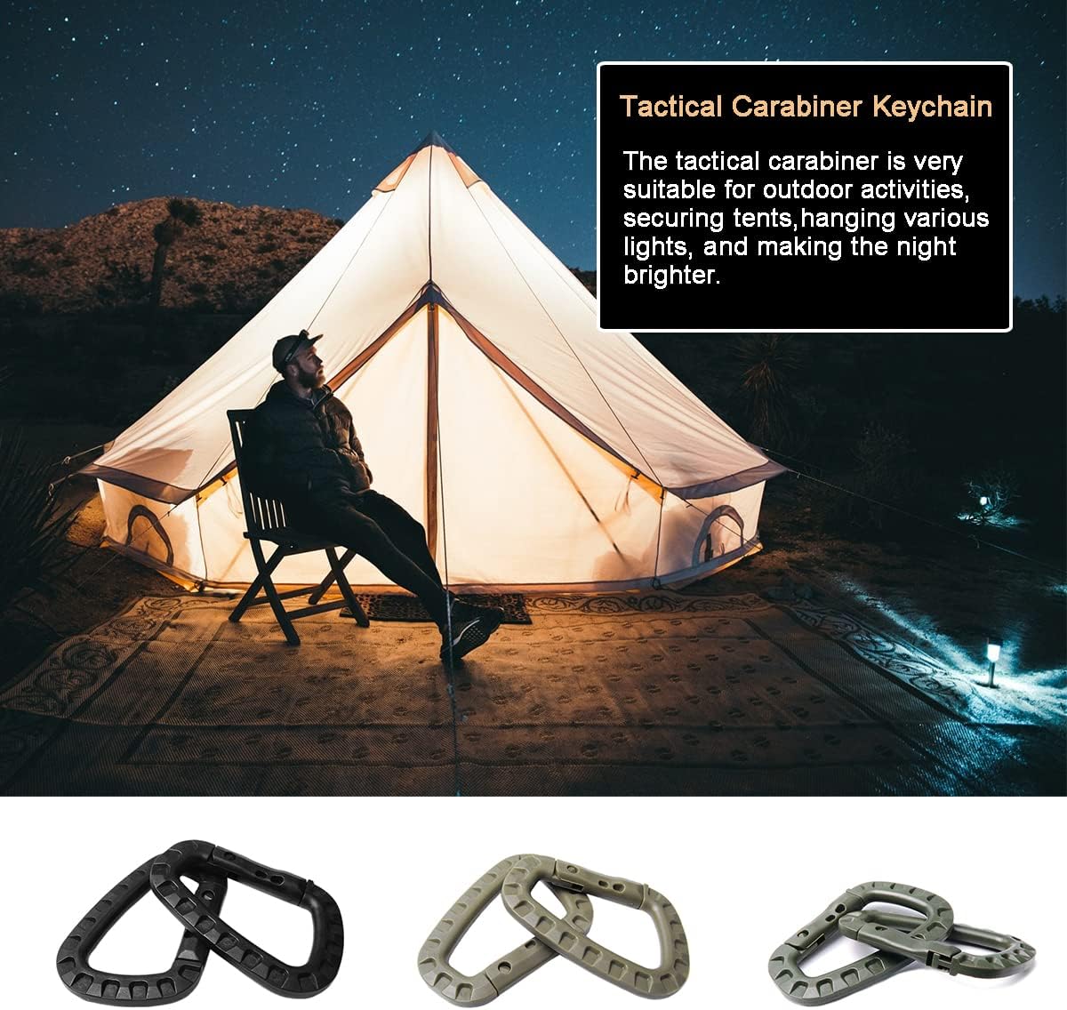 Tactical Gear Carabiner Keychain Clip Plastic D-Rings Large Key Chain Heavy Duty Snap Hook for Backpack, Belt, Keyrings, Bags, Bottle, Tent, Camping - Image 5