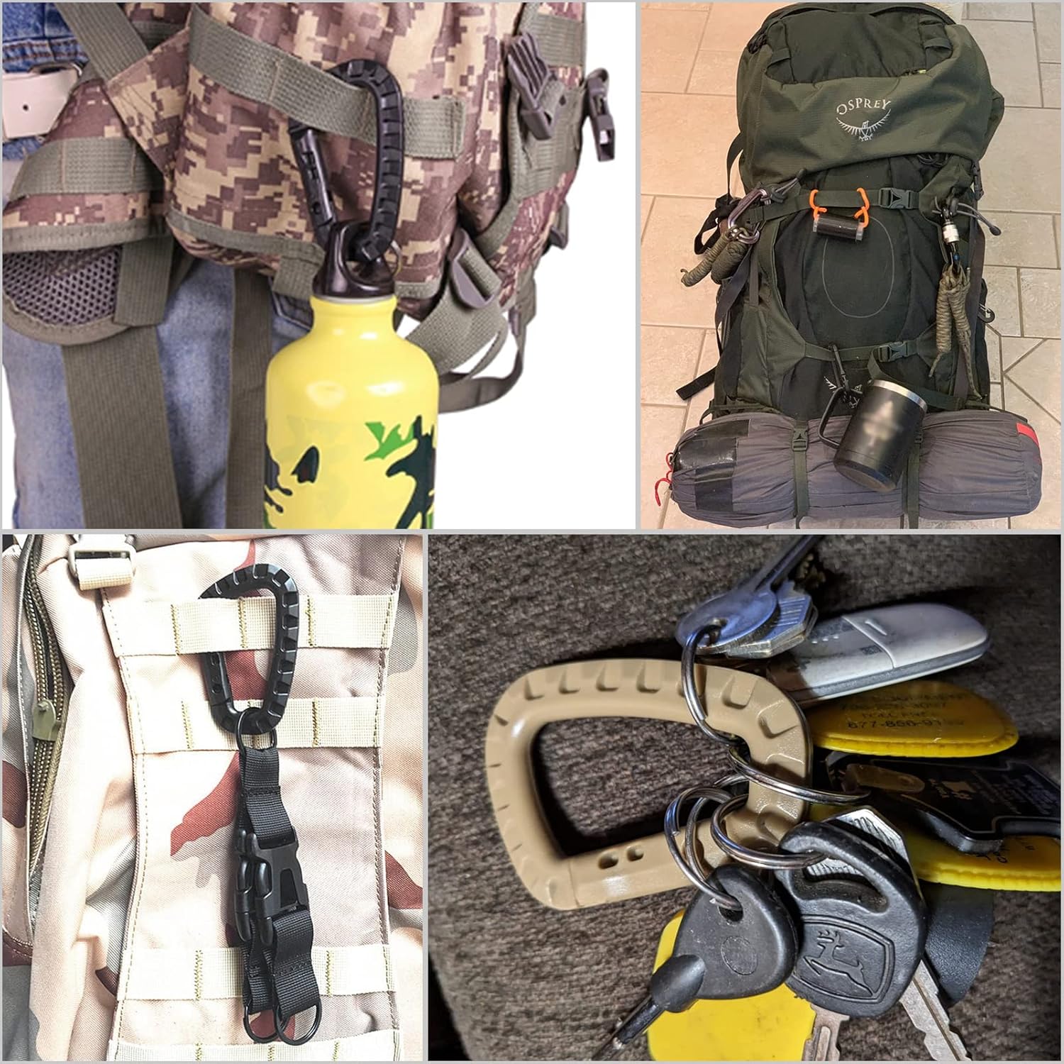 Tactical Gear Carabiner Keychain Clip Plastic D-Rings Large Key Chain Heavy Duty Snap Hook for Backpack, Belt, Keyrings, Bags, Bottle, Tent, Camping - Image 6