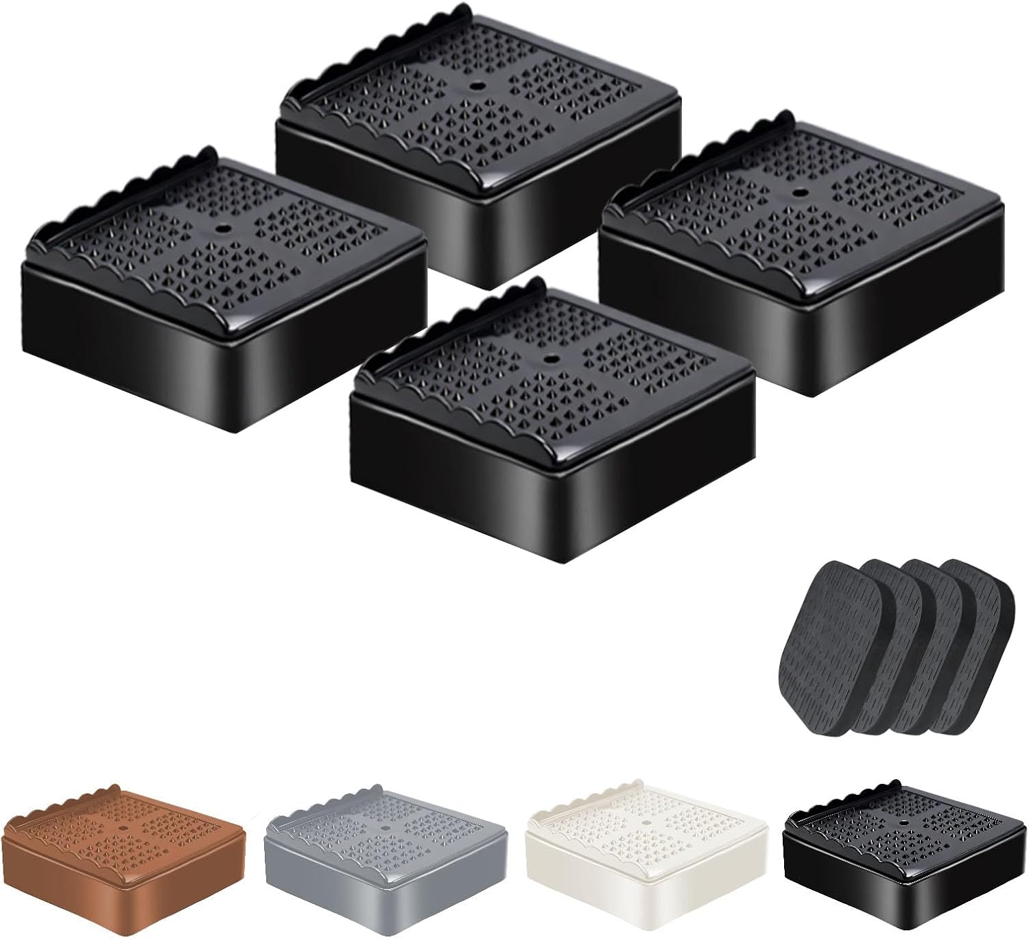Furniture Risers, 4 Pack Bed Risers with Non-Slip Grip and Heavy Duty Support, 1 Inch 2 Inch 3 Inch 4 Inch Height Lift for Couch, Sofa, Table, Desk, Chair, Refrigerator - Black, 1 Inch - Image 1