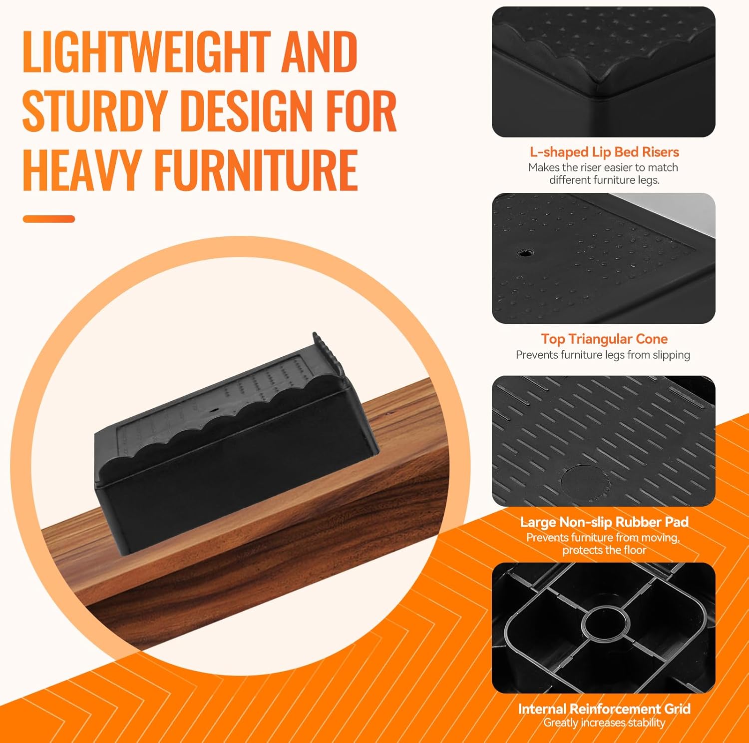 Furniture Risers, 4 Pack Bed Risers with Non-Slip Grip and Heavy Duty Support, 1 Inch 2 Inch 3 Inch 4 Inch Height Lift for Couch, Sofa, Table, Desk, Chair, Refrigerator - Black, 1 Inch - Image 4
