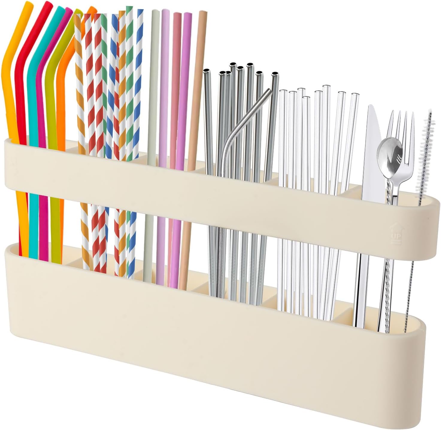 9.6'' Large Silicone Straw Holder for Cabinet Door, Space-Saving Straw Organizer Container with Adhesive Tape, Stylish Kitchen Organizers and Storage Accessories for Cabinet, Cupboard, Counter, RVs - Image 1