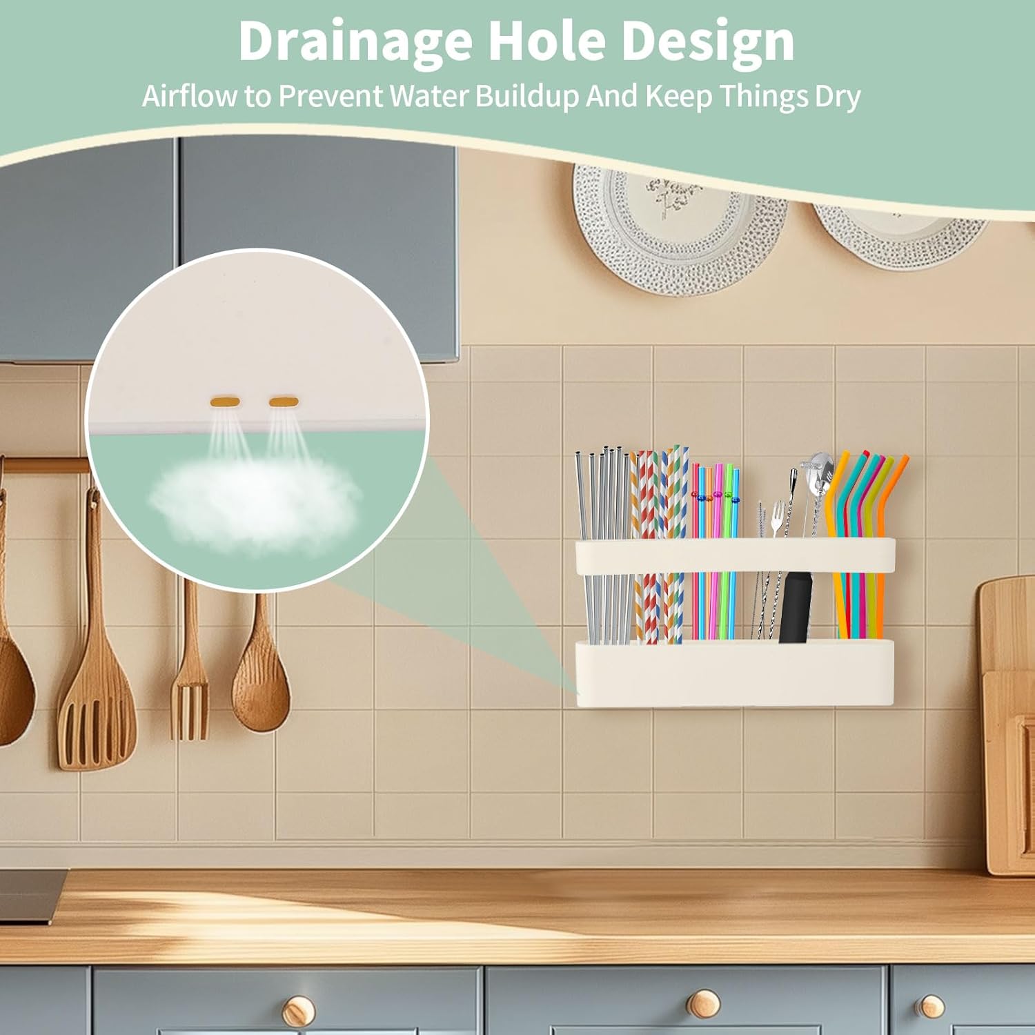 9.6'' Large Silicone Straw Holder for Cabinet Door, Space-Saving Straw Organizer Container with Adhesive Tape, Stylish Kitchen Organizers and Storage Accessories for Cabinet, Cupboard, Counter, RVs - Image 4