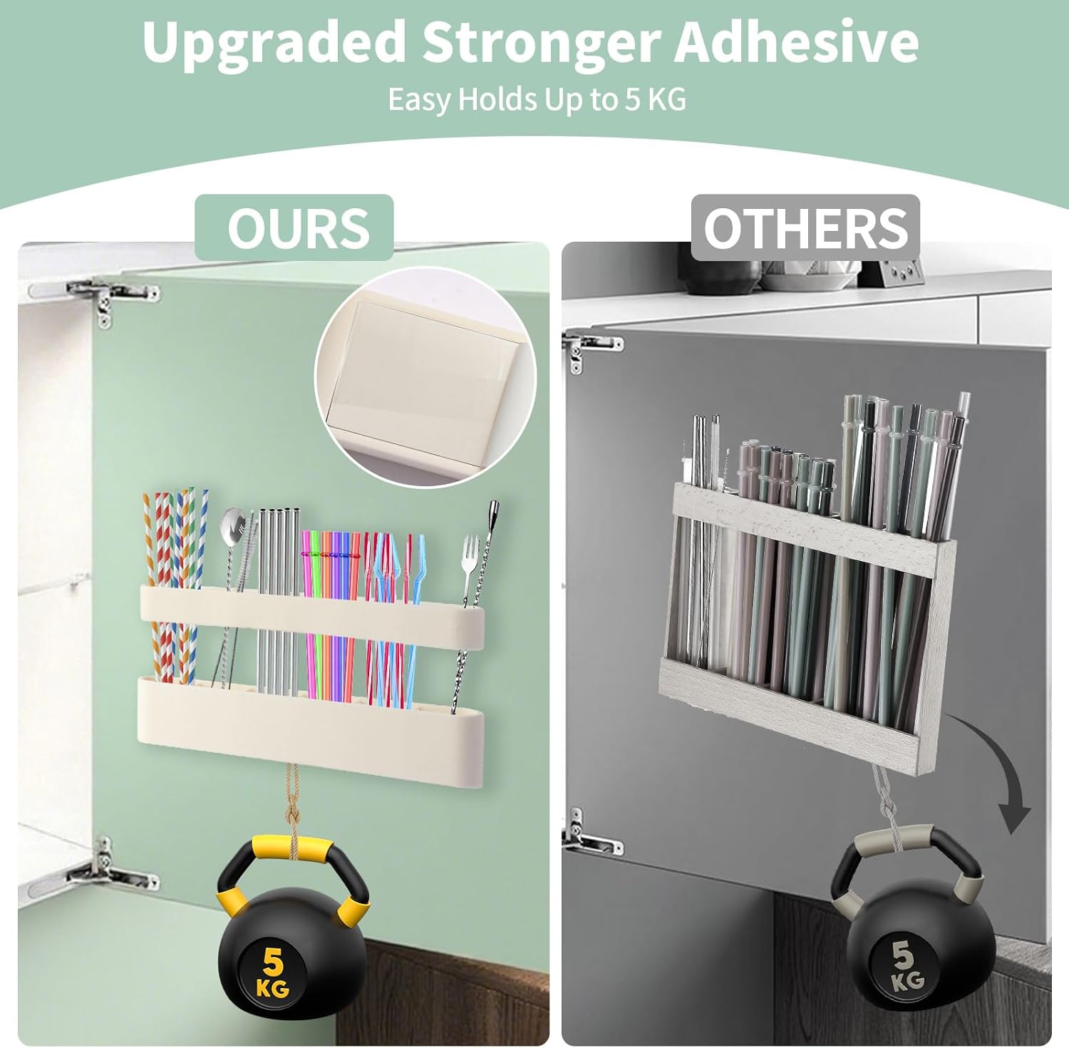 9.6'' Large Silicone Straw Holder for Cabinet Door, Space-Saving Straw Organizer Container with Adhesive Tape, Stylish Kitchen Organizers and Storage Accessories for Cabinet, Cupboard, Counter, RVs - Image 5