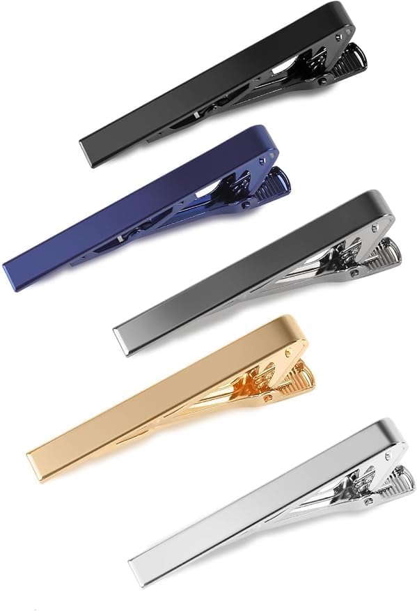 5P Tie Clips For Men, 5 Different Color Tie Bar, Stainless Steel Tie Clip For Biness, Wedding, Anniversary, Father's Day Gifts and Daily Life - Image 1