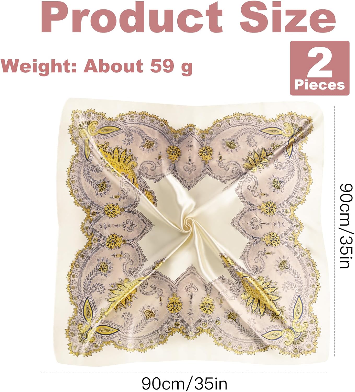 35” Large Square Head Scarf, 2PCS Satin Hair Scarves, Printed Hair Scarves, Silk Like Head Scarf for Women - Image 2