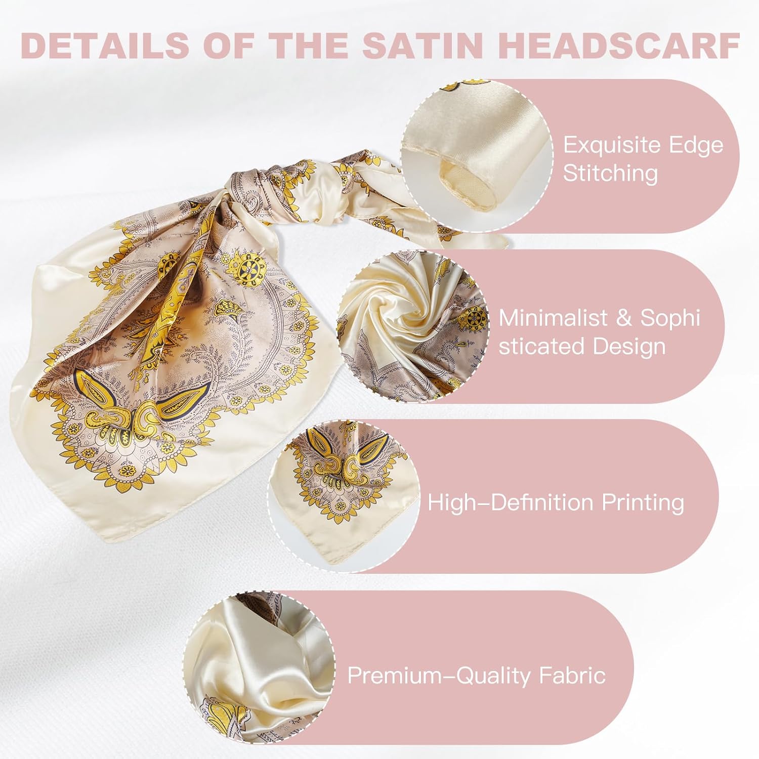 35” Large Square Head Scarf, 2PCS Satin Hair Scarves, Printed Hair Scarves, Silk Like Head Scarf for Women - Image 3