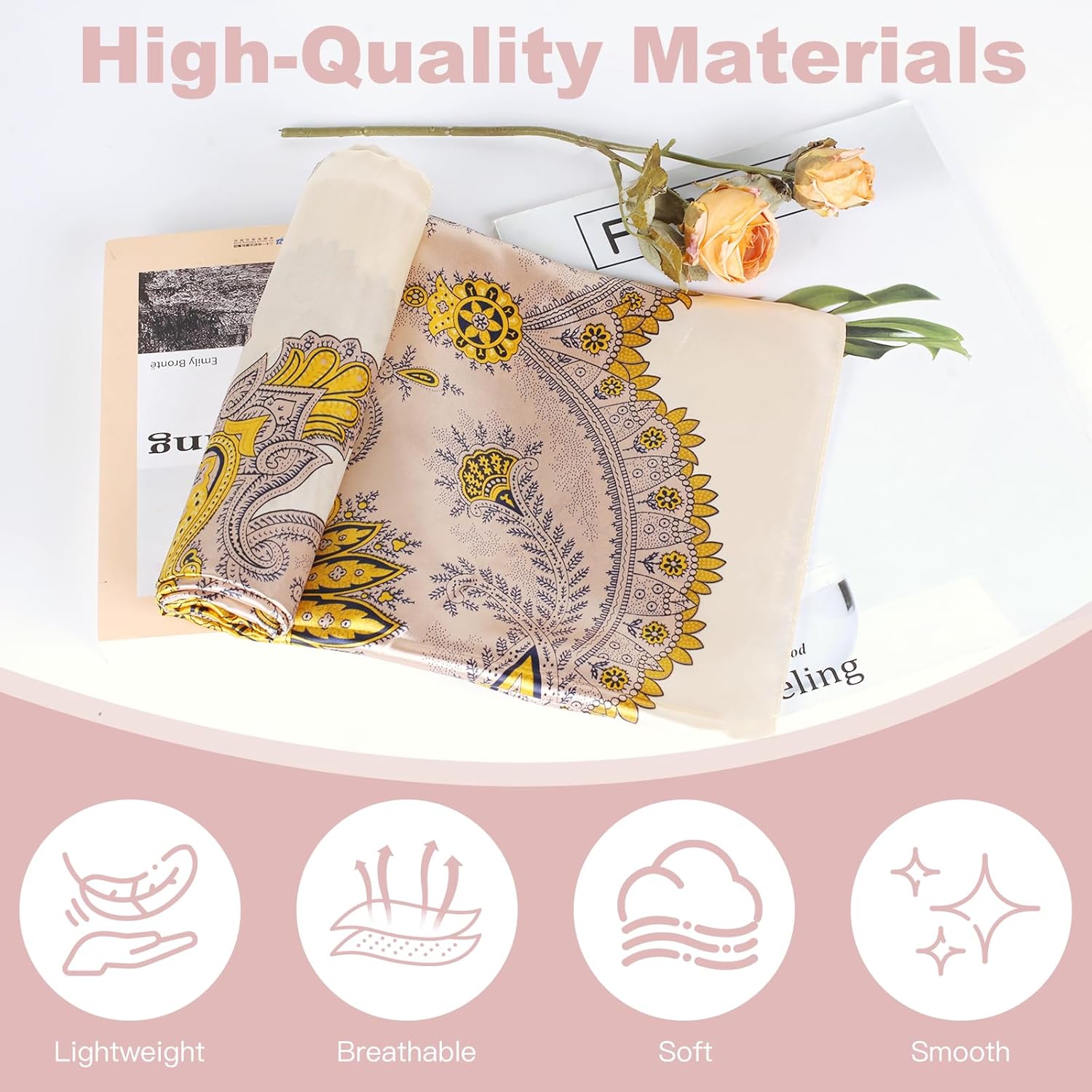 35” Large Square Head Scarf, 2PCS Satin Hair Scarves, Printed Hair Scarves, Silk Like Head Scarf for Women - Image 4
