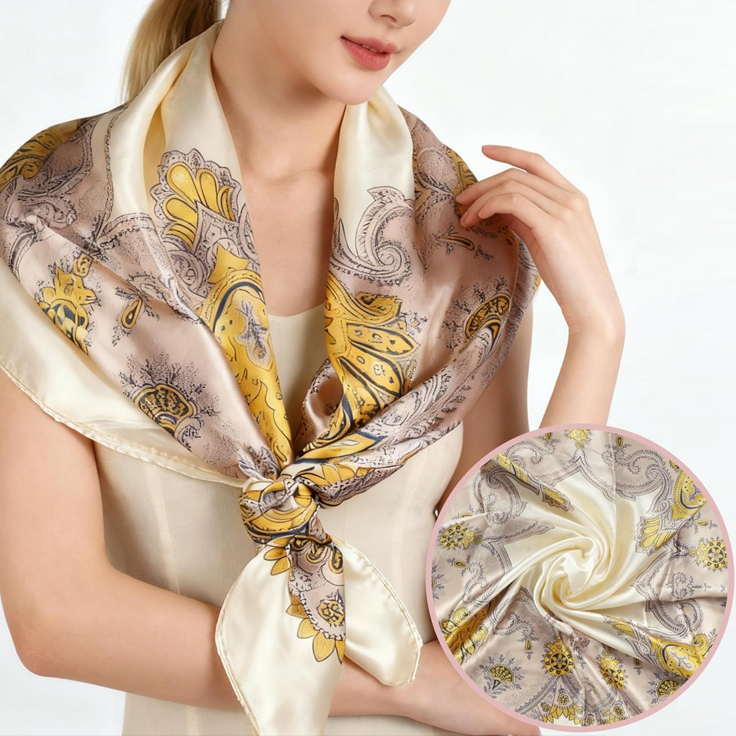 35” Large Square Head Scarf, 2PCS Satin Hair Scarves, Printed Hair Scarves, Silk Like Head Scarf for Women - Image 7