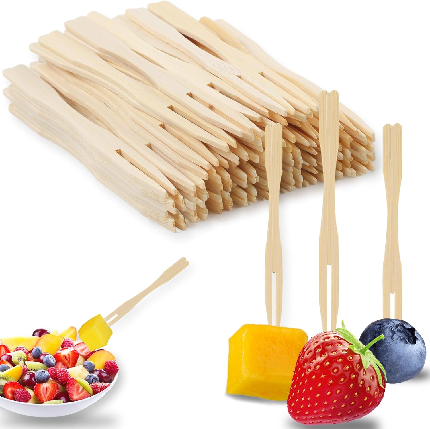 400PCS 3.5 Inch Appetizer Forks, Mini Forks, Mini Forks For Appetizers, Disposable Bamboo Forks Can Be ed For Desserts, Sandwiches, Burgers, Salads, Buffets, Drinks, Vegetables And More - Image 1