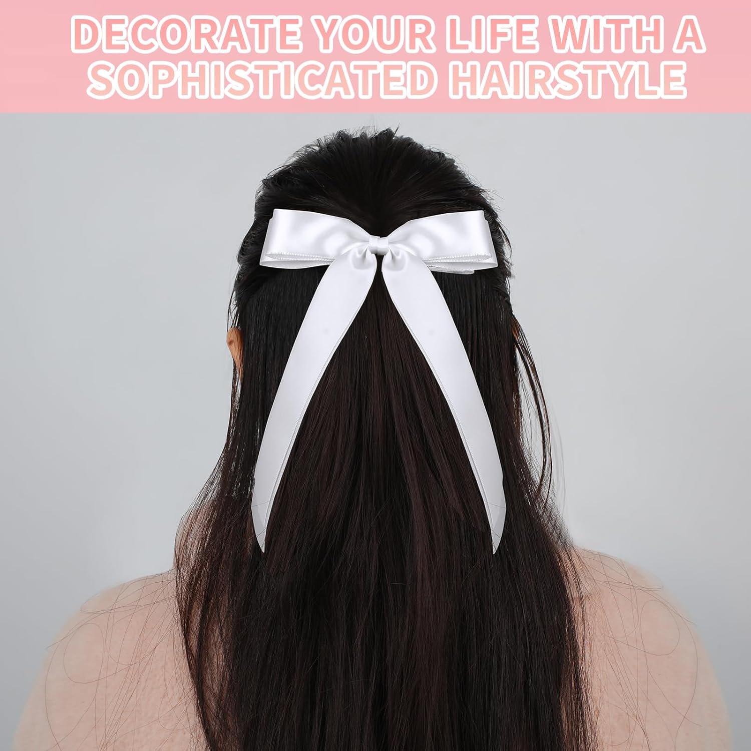 4pcs Solid Silky Satin Hair Accessories: Bows with Long Tails, Daily Wear Clips for Women and Girls, White and Black Gifts - Image 6