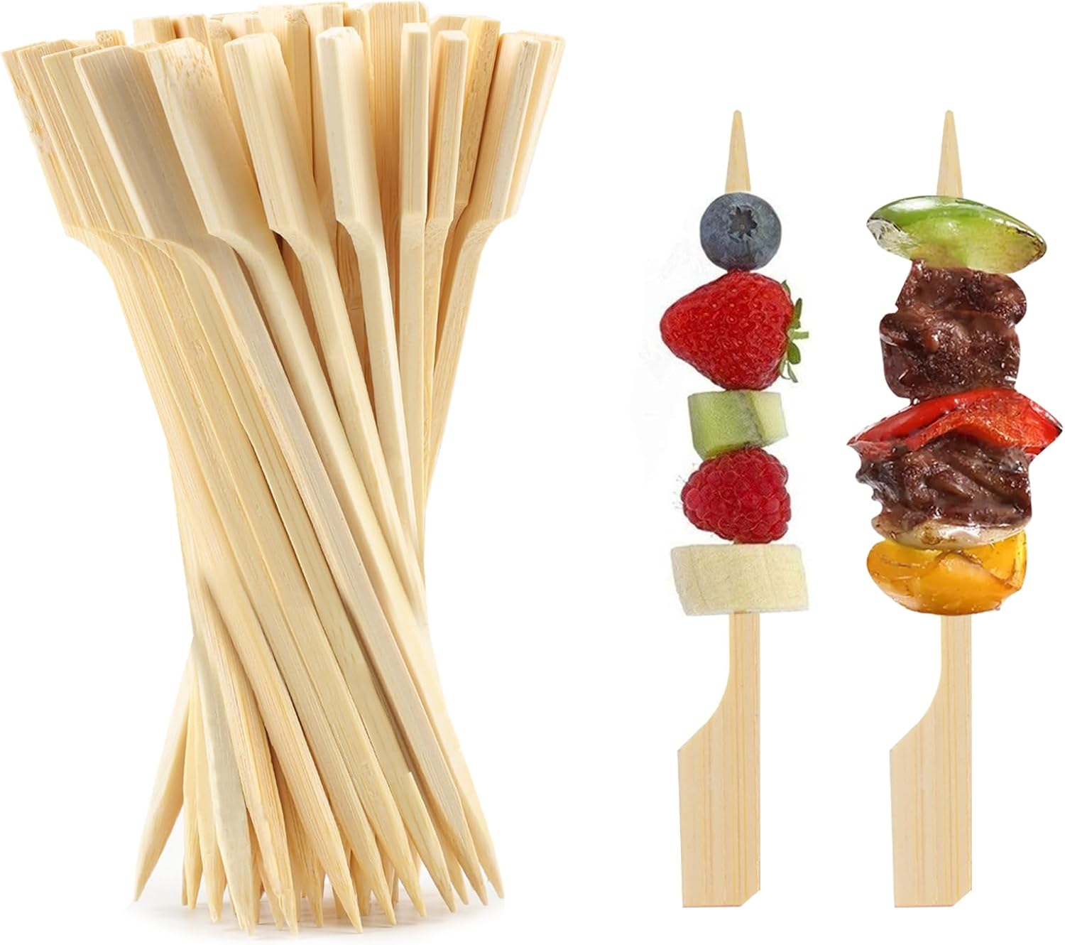 396 PCS Bamboo Skewers, 3.5 Inches Wooden Skewers, Skewers for Appetizers Wide Flat Paddle, Skewer Sticks for Cocktail Fruit BBQ Sandwich Drink Party Supplies, 21ZQ0002 - Image 1
