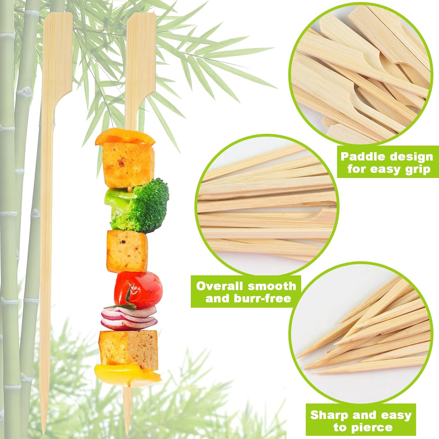 396 PCS Bamboo Skewers, 3.5 Inches Wooden Skewers, Skewers for Appetizers Wide Flat Paddle, Skewer Sticks for Cocktail Fruit BBQ Sandwich Drink Party Supplies, 21ZQ0002 - Image 3
