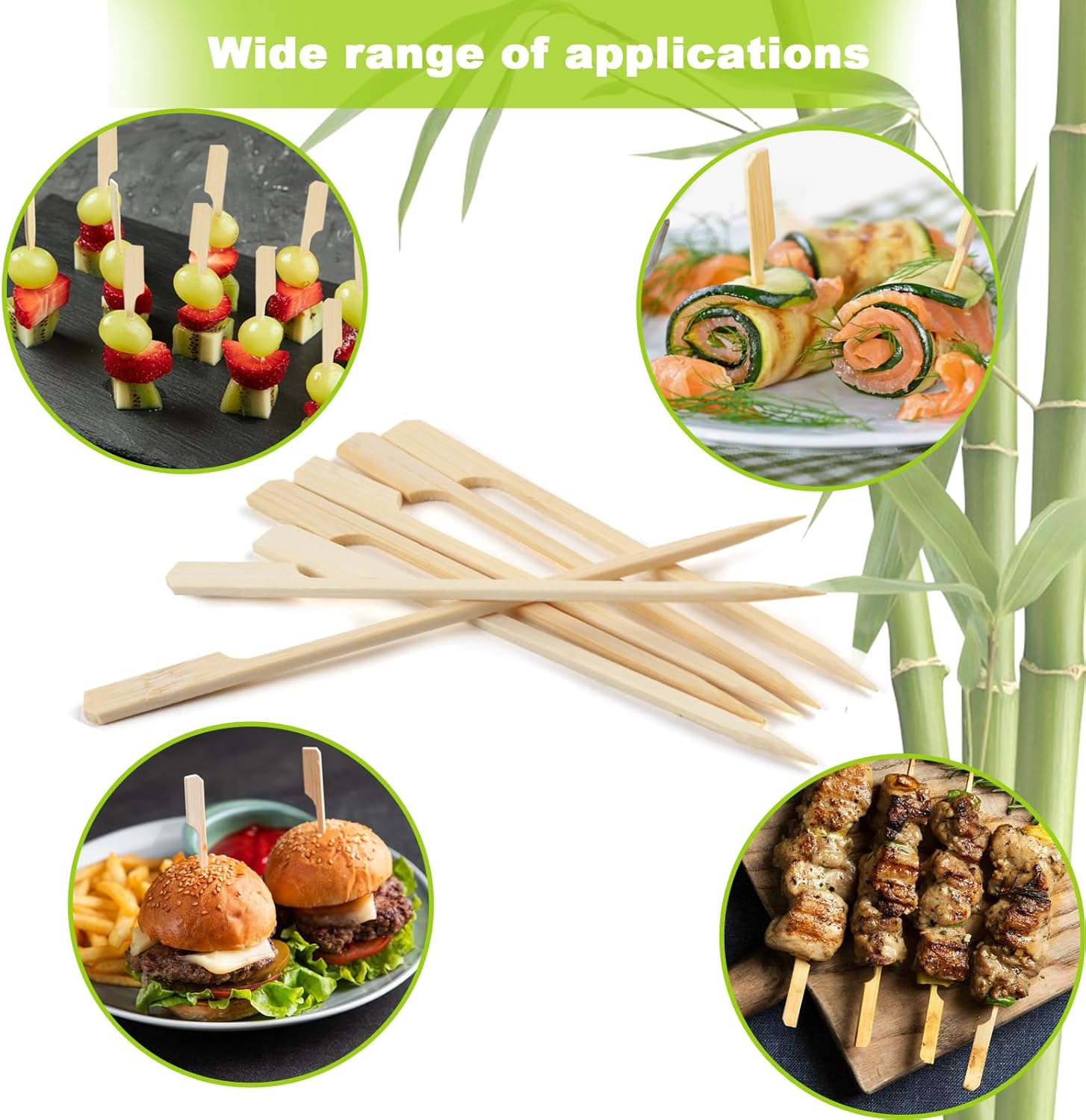 396 PCS Bamboo Skewers, 3.5 Inches Wooden Skewers, Skewers for Appetizers Wide Flat Paddle, Skewer Sticks for Cocktail Fruit BBQ Sandwich Drink Party Supplies, 21ZQ0002 - Image 5
