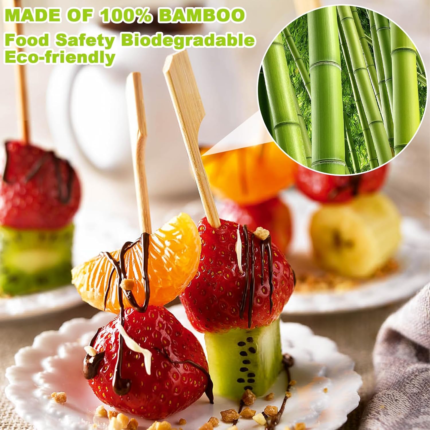 396 PCS Bamboo Skewers, 3.5 Inches Wooden Skewers, Skewers for Appetizers Wide Flat Paddle, Skewer Sticks for Cocktail Fruit BBQ Sandwich Drink Party Supplies, 21ZQ0002 - Image 6