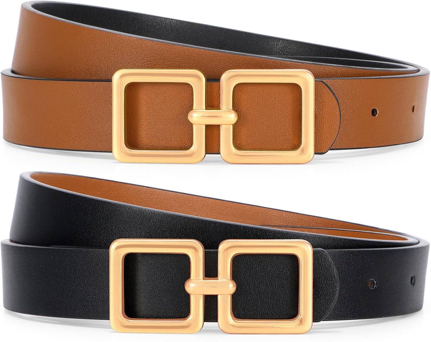 Reversible Leather Belt for Women Jeans Pants Fashion Ladies Belt for Dress with Gold Buckle - Image 1