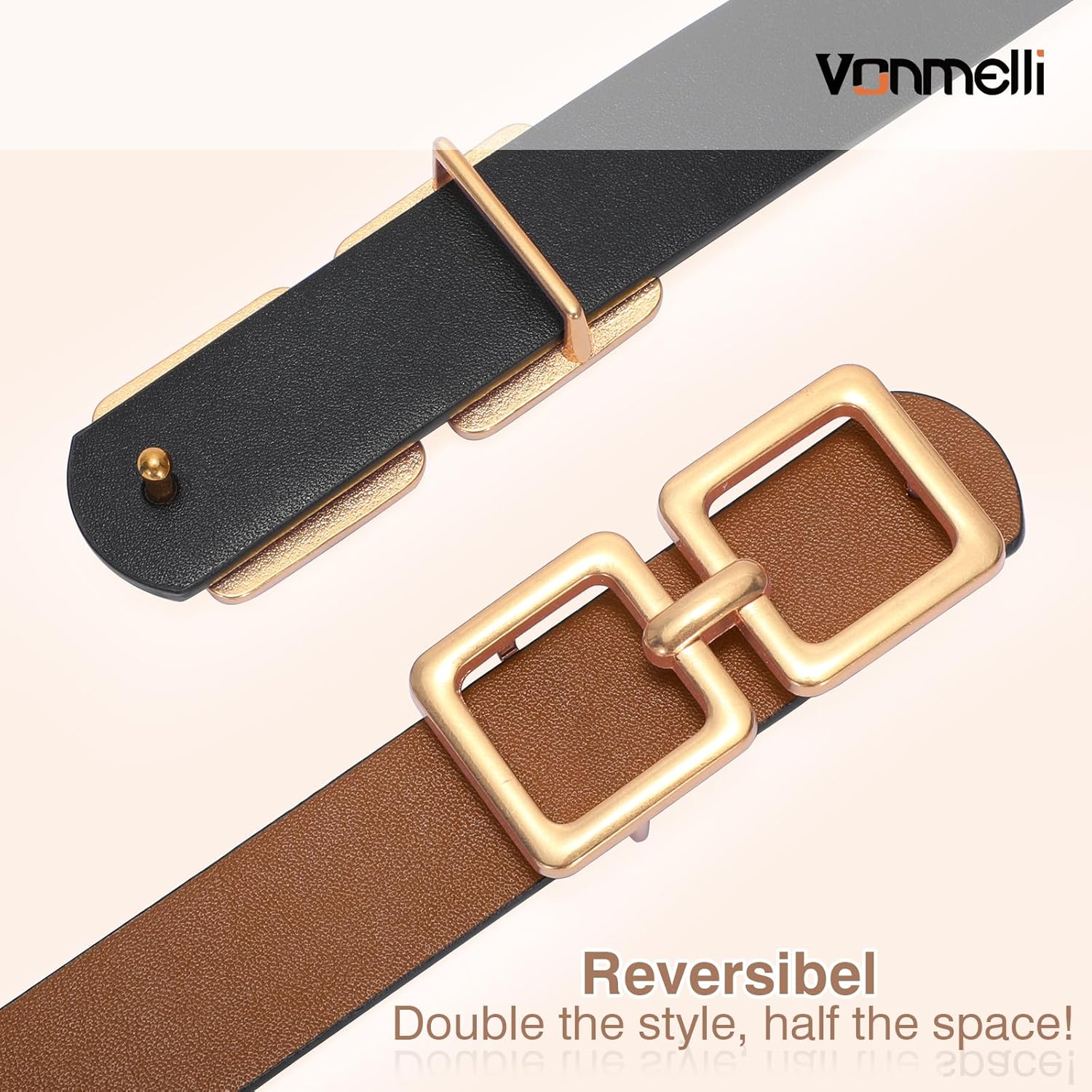Reversible Leather Belt for Women Jeans Pants Fashion Ladies Belt for Dress with Gold Buckle - Image 2