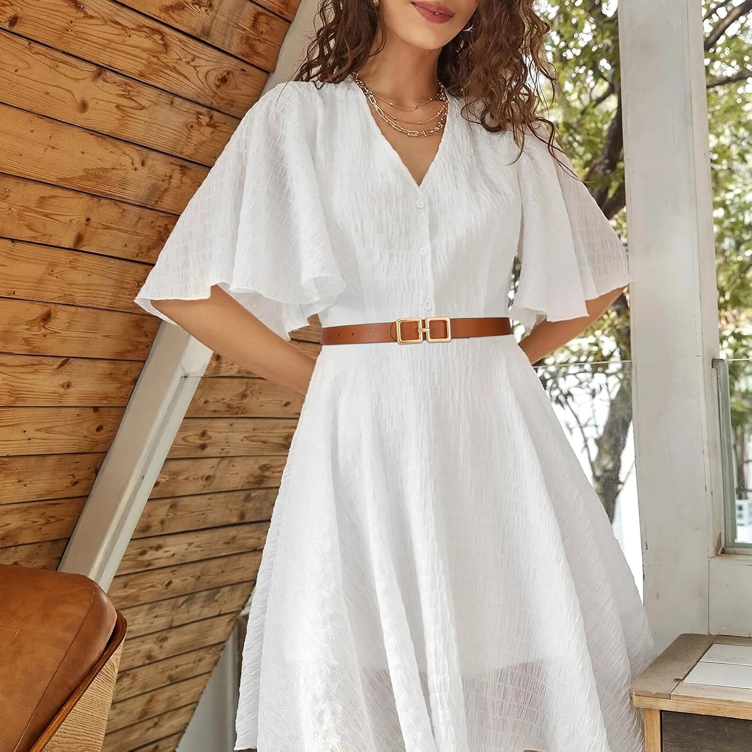 Reversible Leather Belt for Women Jeans Pants Fashion Ladies Belt for Dress with Gold Buckle - Image 3