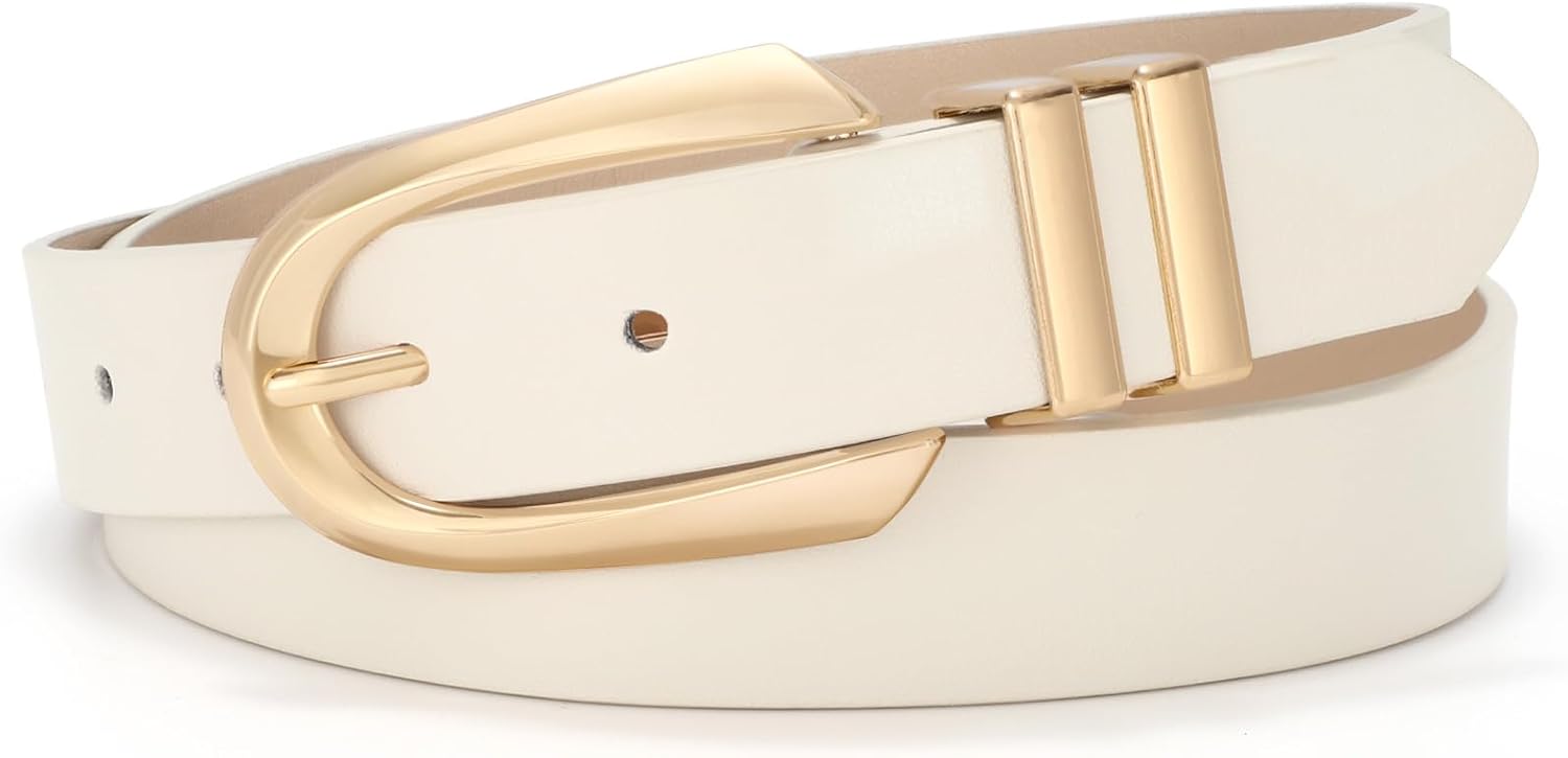 Women's Leather Belts For Jeans Dresses Pants Fashion Ladies Waist Belt with Gold Buckle - Image 1