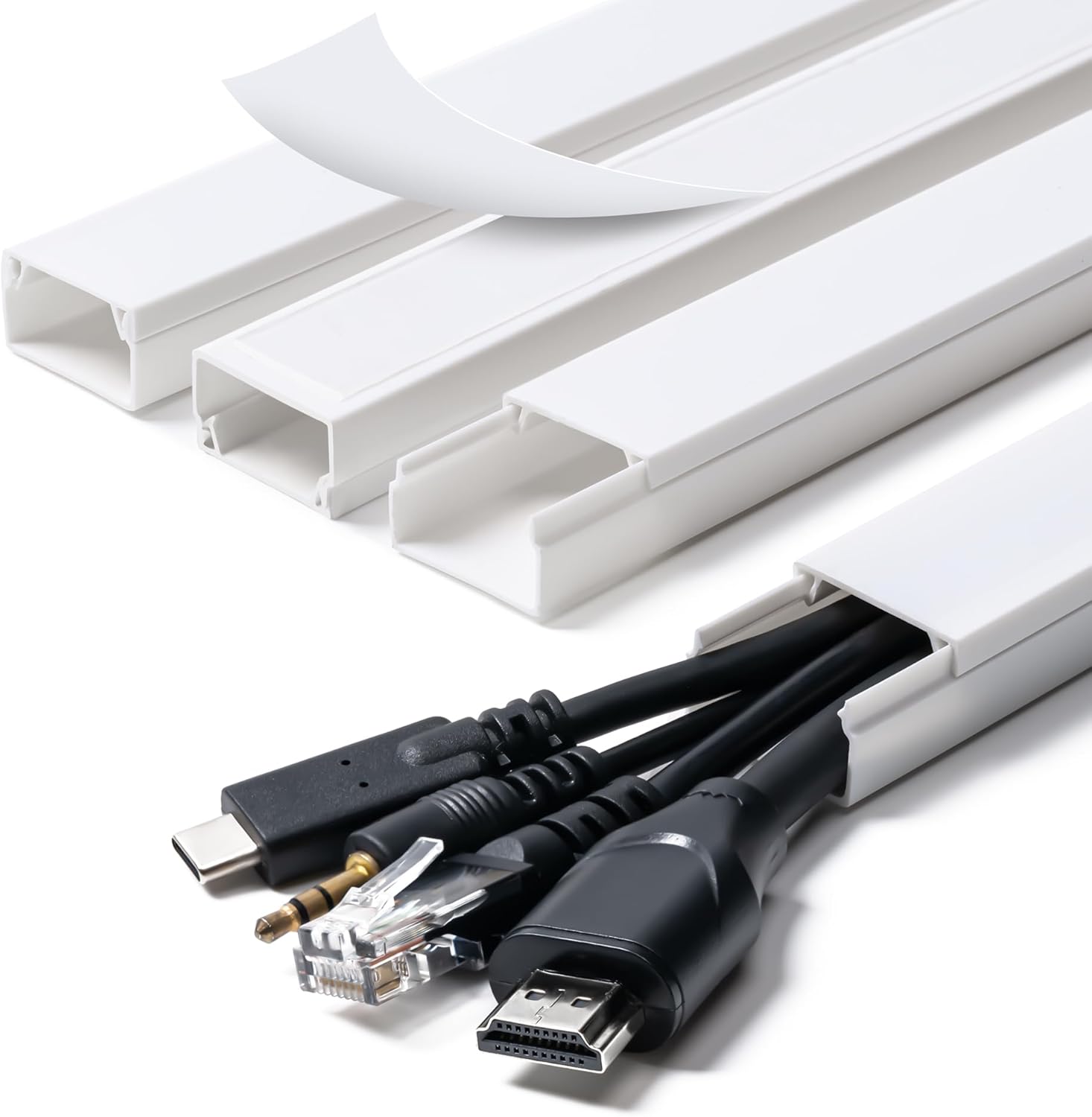 Cord Hider, 58in Cable Hider, Cord Covers for Wires on Wall, Paintable Cable Cover Raceway, Wire Hiders for TV on Wall, Cord Concealer, Cord Cable Management, 4X L14.5 W0.96 H0.58in, White - Image 1