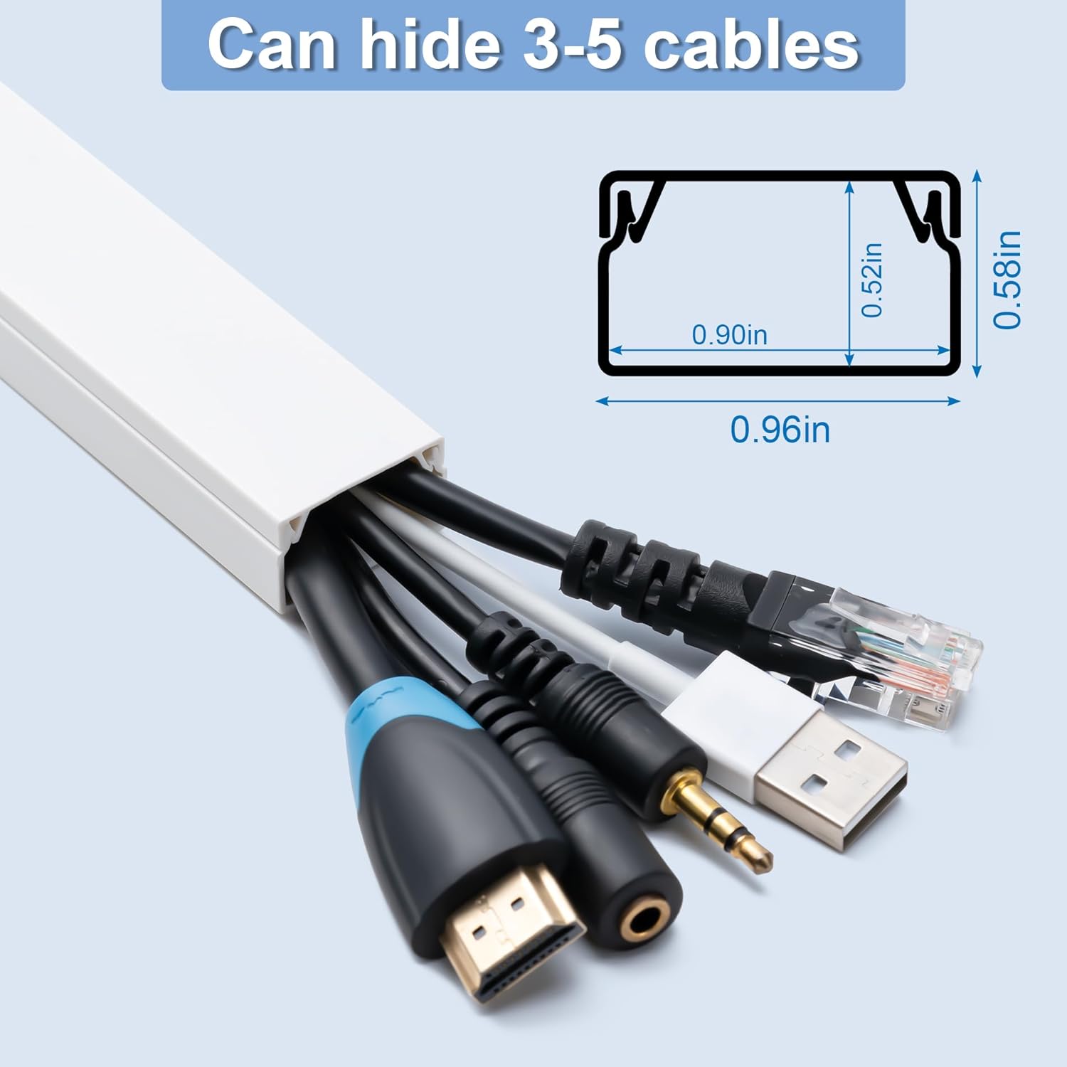Cord Hider, 58in Cable Hider, Cord Covers for Wires on Wall, Paintable Cable Cover Raceway, Wire Hiders for TV on Wall, Cord Concealer, Cord Cable Management, 4X L14.5 W0.96 H0.58in, White - Image 2