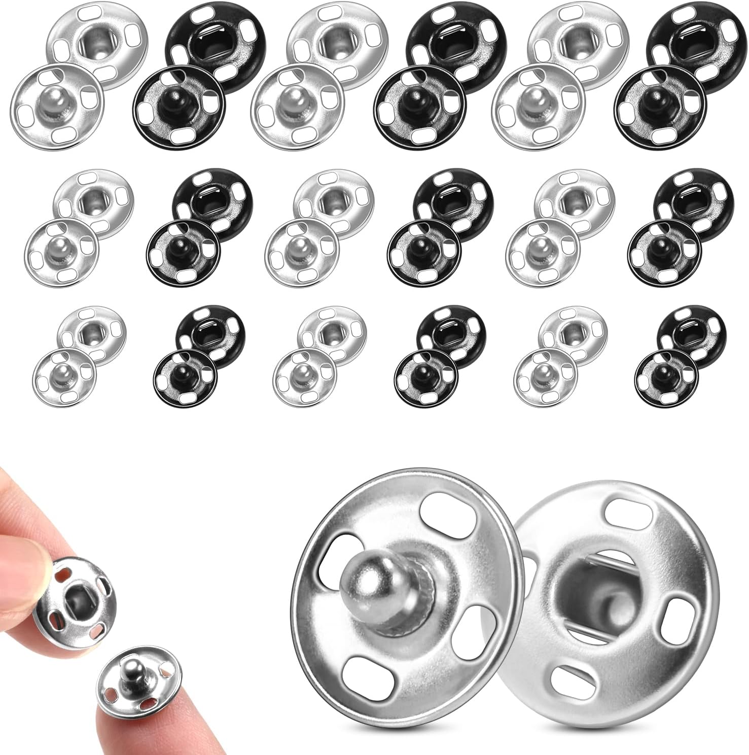 140 Sets Sew on Snaps for Clothing, Metal Snaps Fasteners Press Studs, Snap Buttons for Clothes Fabric Bag Bib Sweater Cardigan DIY Sewing Craft (8mm 10mm 12mm) - Image 1