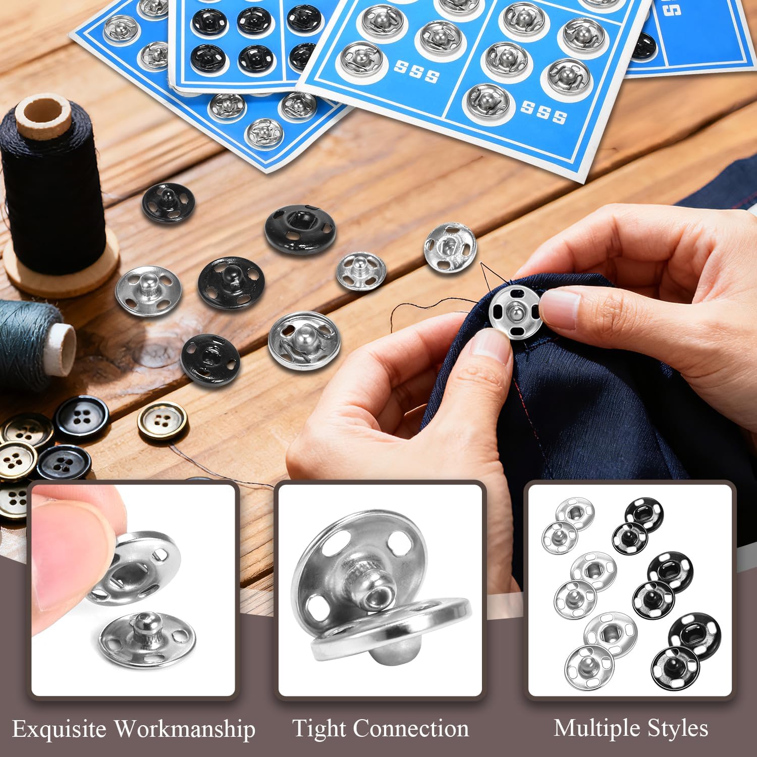 140 Sets Sew on Snaps for Clothing, Metal Snaps Fasteners Press Studs, Snap Buttons for Clothes Fabric Bag Bib Sweater Cardigan DIY Sewing Craft (8mm 10mm 12mm) - Image 5
