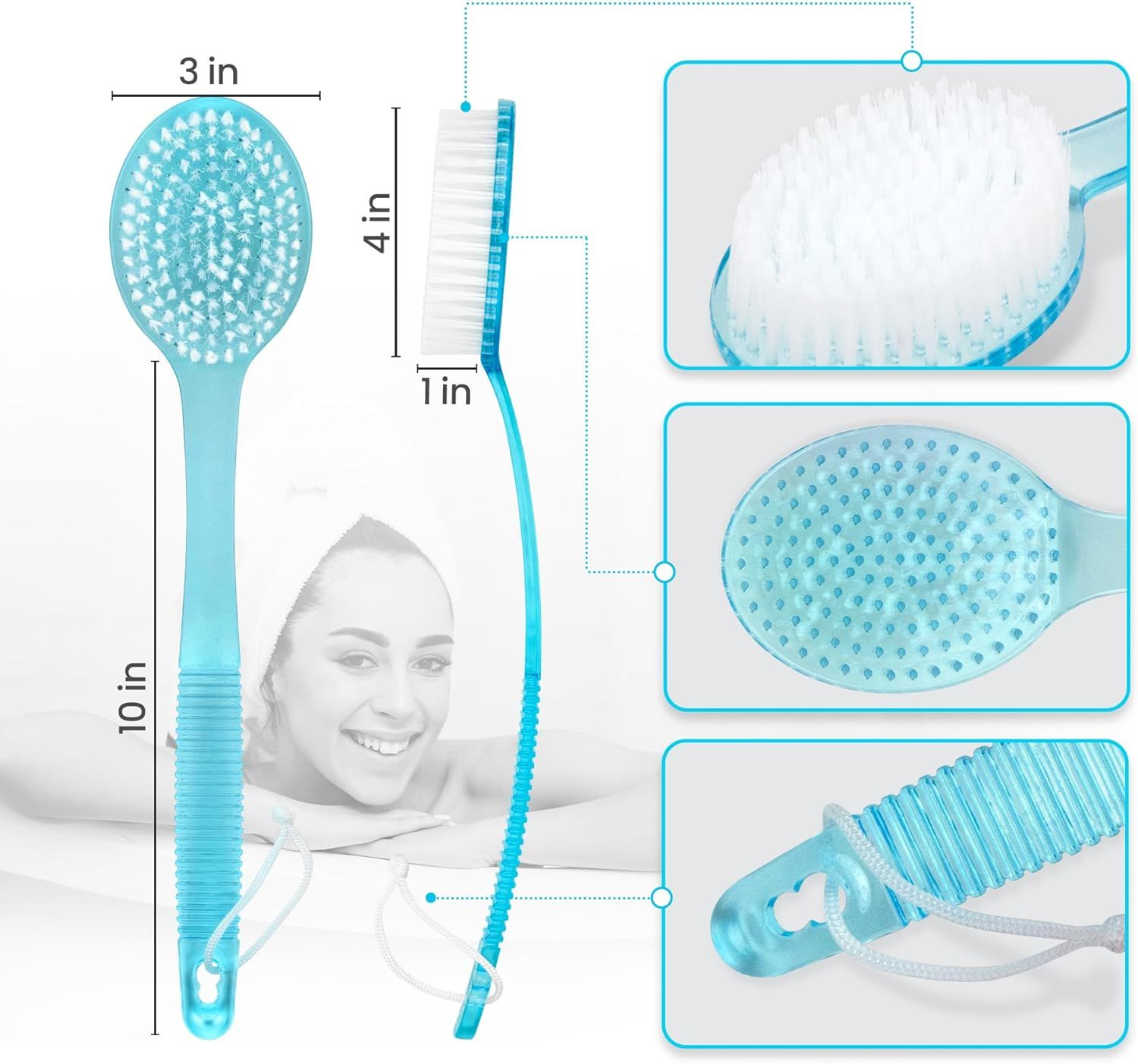 (Random Color, 1 Pack) Bath Brush with Bristles, Long Handle for Exfoliating Back, Body, and Feet, Bath and Shower Scrubber - Image 6