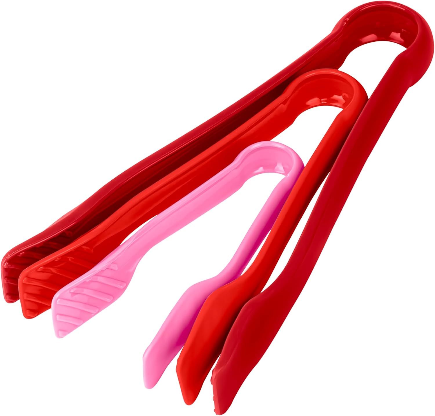3 Pcs 6” x 8” x 10” Multi Colored Plastic Tong Set, 3 Pack Durable BPA-Free Quality Heavy Duty Perfect for BBQ, Grilling, Salad, Buffets and Kitchen (Pink, Red) - Image 1