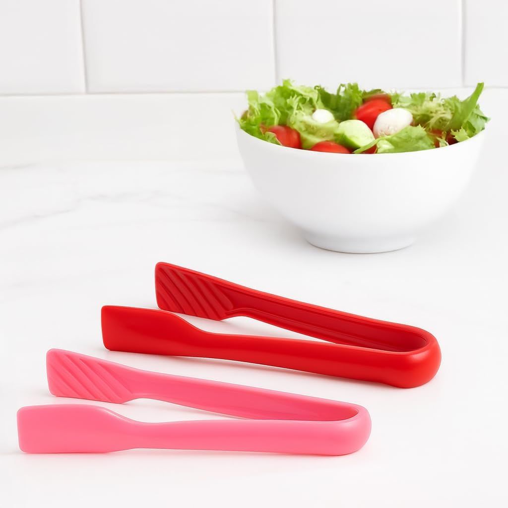 3 Pcs 6” x 8” x 10” Multi Colored Plastic Tong Set, 3 Pack Durable BPA-Free Quality Heavy Duty Perfect for BBQ, Grilling, Salad, Buffets and Kitchen (Pink, Red) - Image 2