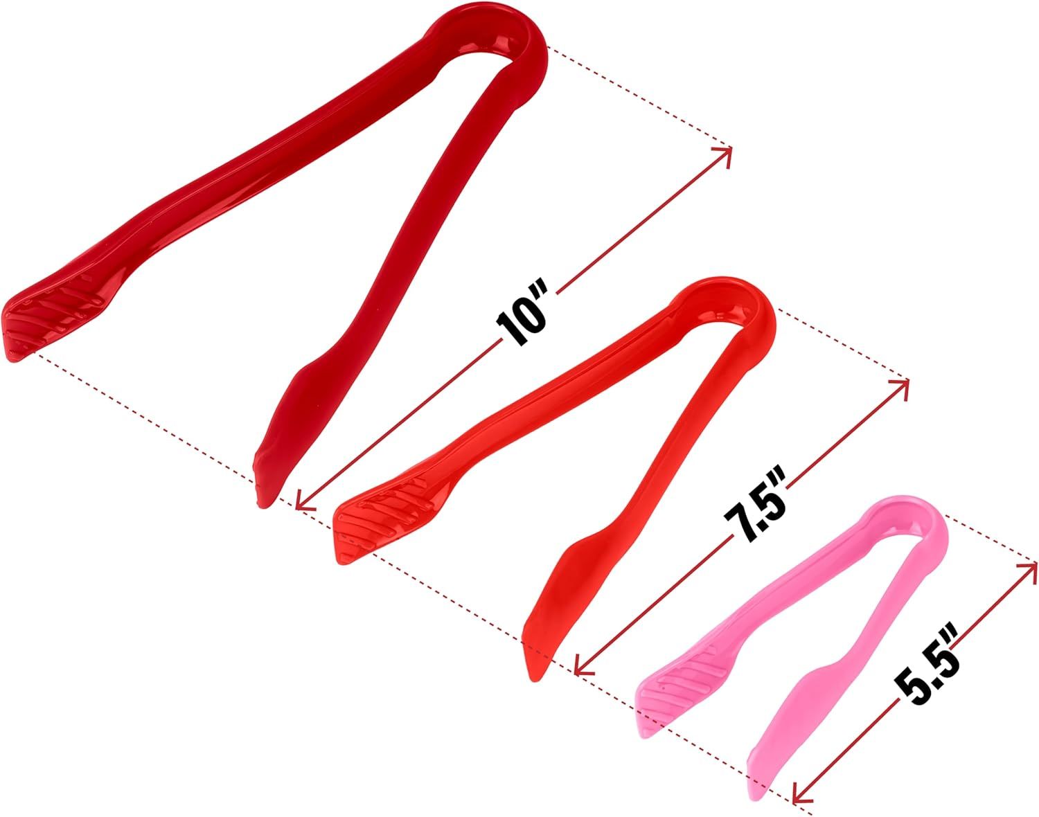 3 Pcs 6” x 8” x 10” Multi Colored Plastic Tong Set, 3 Pack Durable BPA-Free Quality Heavy Duty Perfect for BBQ, Grilling, Salad, Buffets and Kitchen (Pink, Red) - Image 3