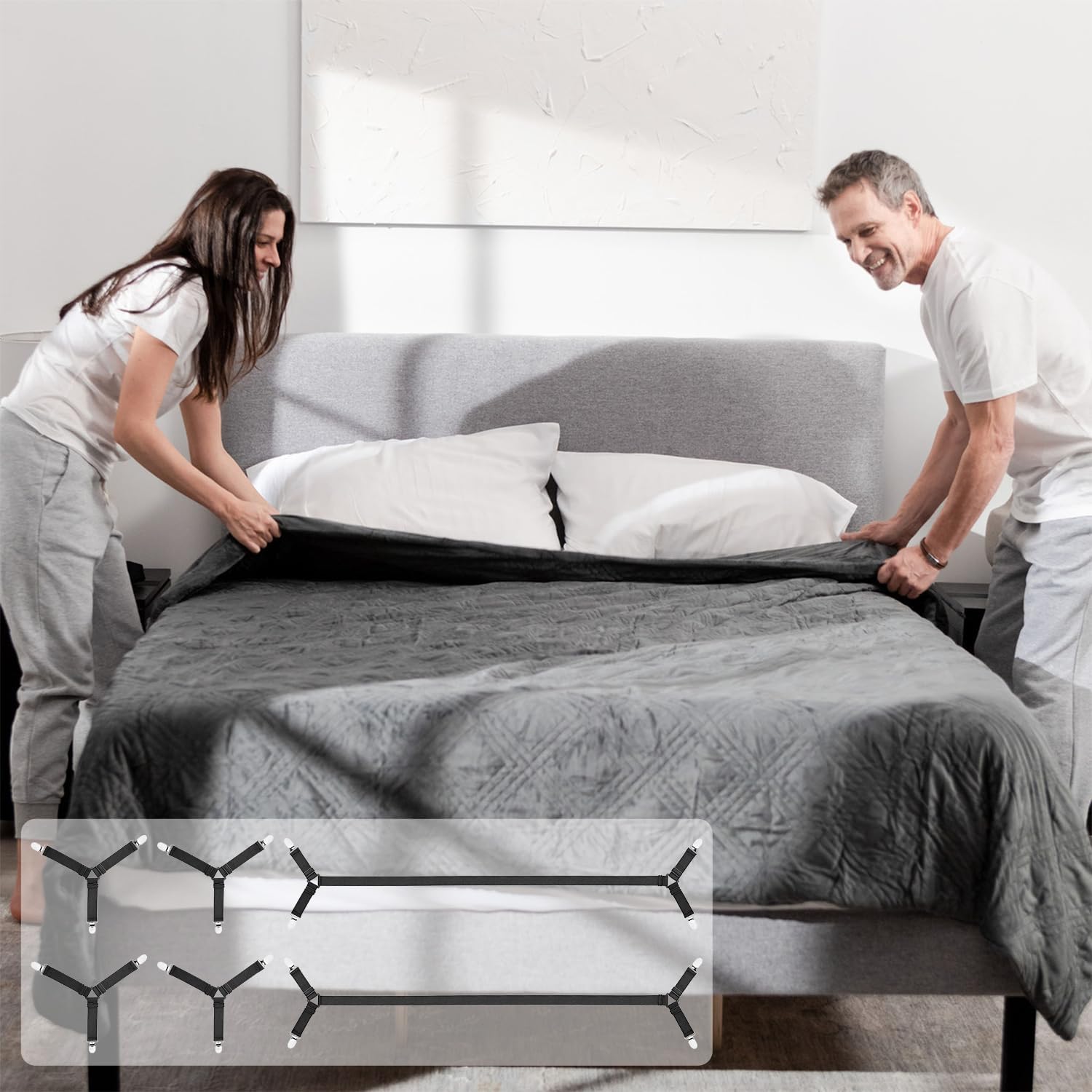 4pcs Bed Sheet Straps Holders, Adjustable Non Slip Elastic Bedsheet Grippers Triangle Mattress Suspenders, Keep in Place Fitted Bed Sheet Holders for Corners, Sofa Cushion, Mattress Cover Straps White - Image 4