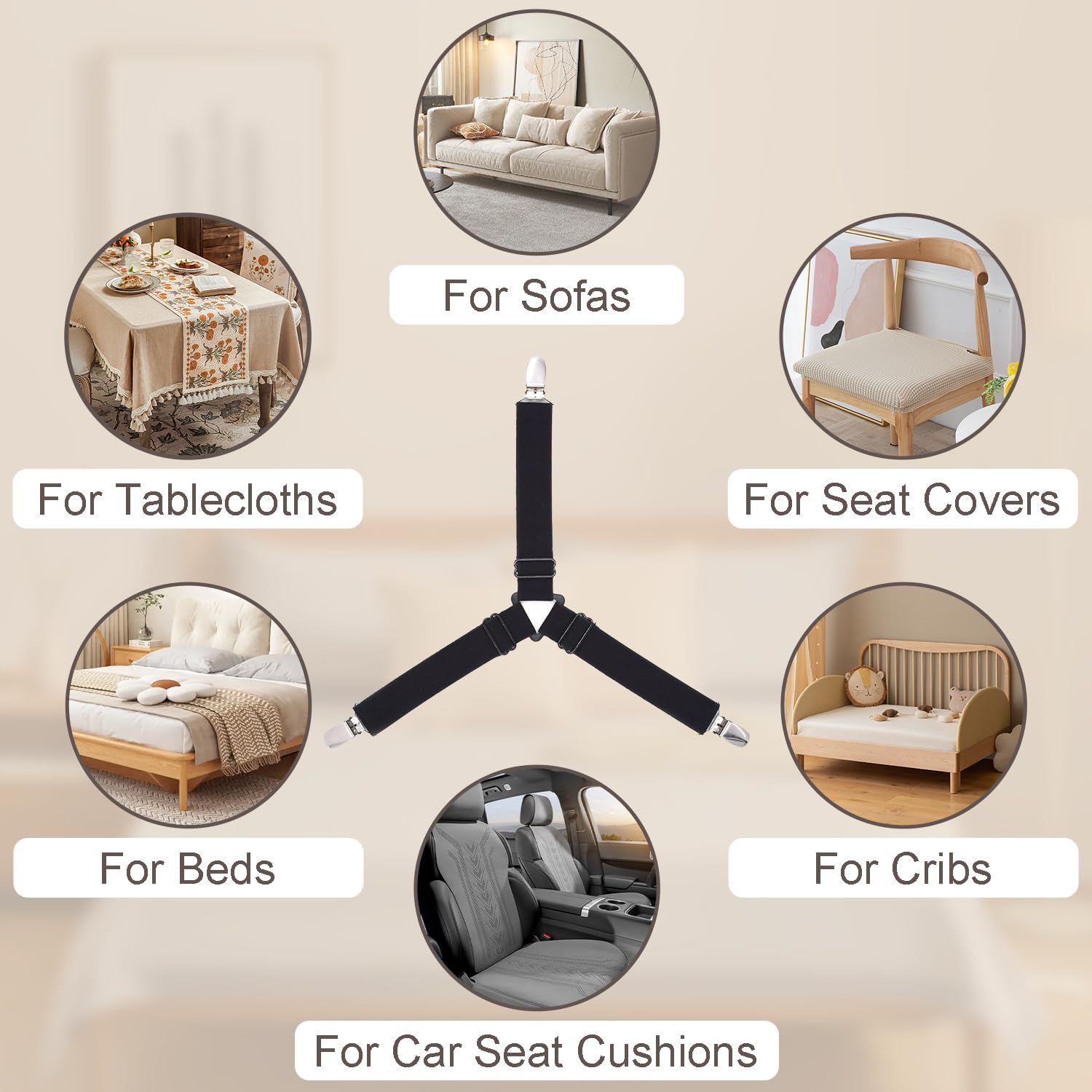4pcs Bed Sheet Straps Holders, Adjustable Non Slip Elastic Bedsheet Grippers Triangle Mattress Suspenders, Keep in Place Fitted Bed Sheet Holders for Corners, Sofa Cushion, Mattress Cover Straps White - Image 5