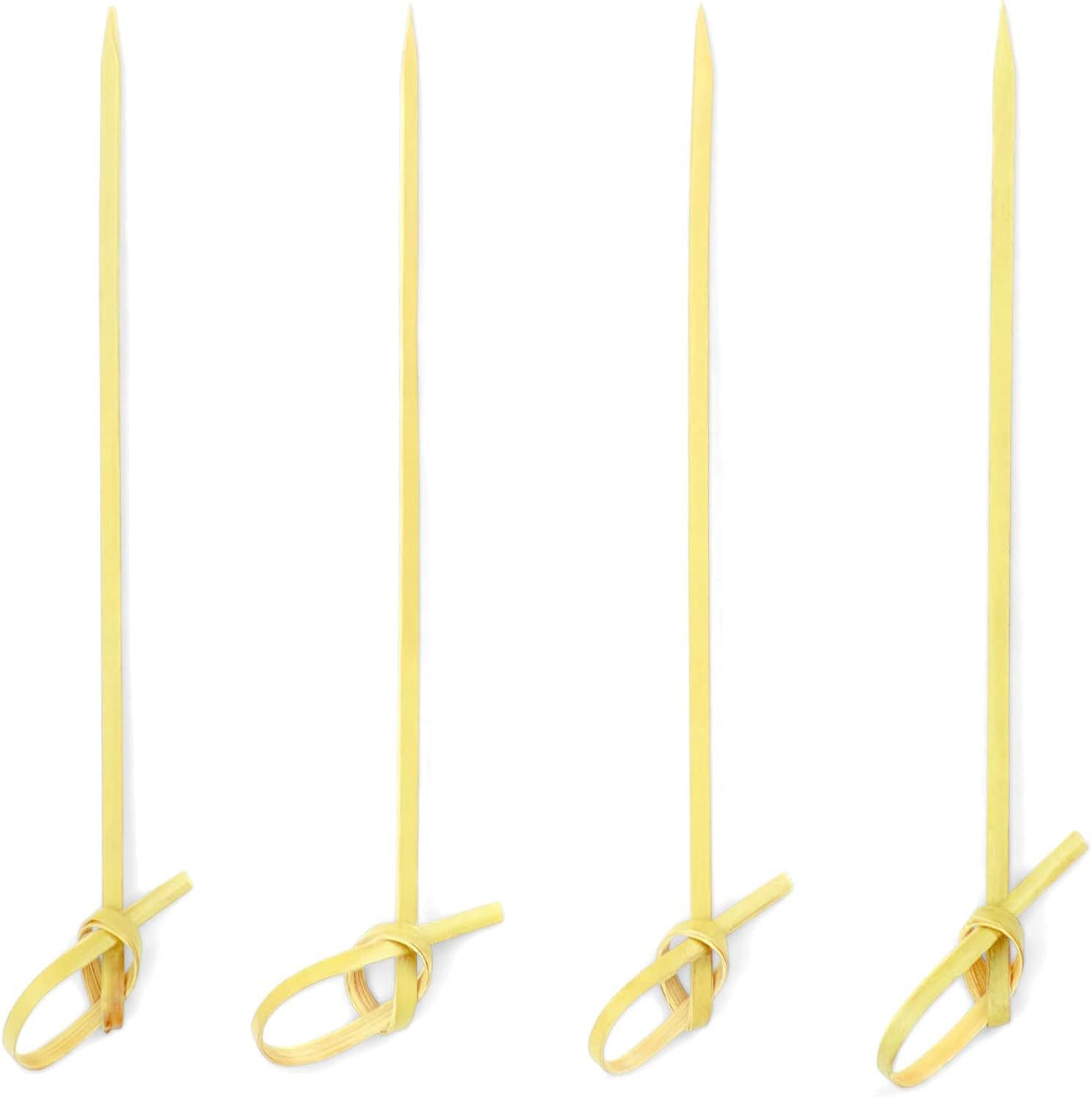 100 Bamboo Cocktail Picks, 4 inch Looped Knot Natural Bamboo Skewers for BBQ, Appetizers (100 Pack) - Image 1