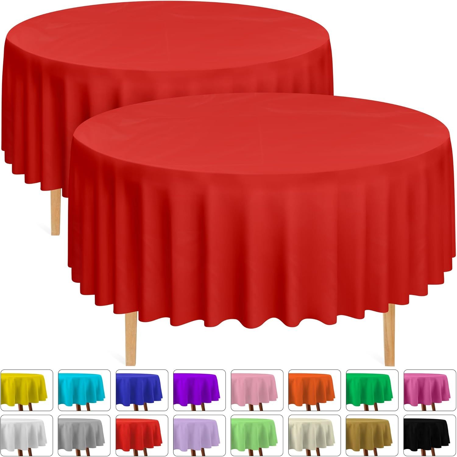 2 Round Tablecloths -BPA- Free Plastic, 84 inch, Dining Table Cover, Red - Image 1