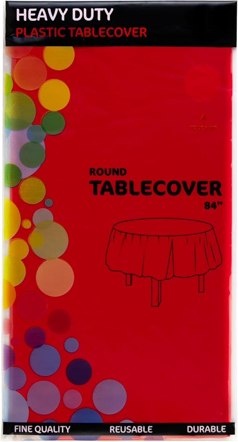 2 Round Tablecloths -BPA- Free Plastic, 84 inch, Dining Table Cover, Red - Image 2