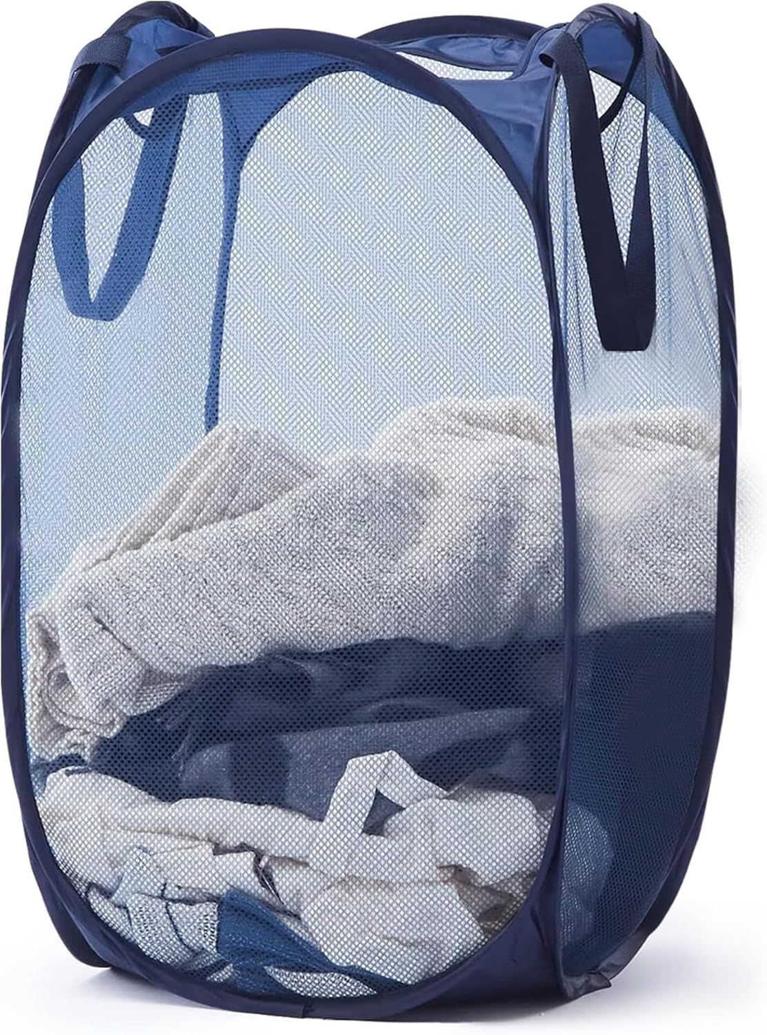 1 Pack Mesh Pop Up Laundry Hamper, Lightweight Foldable Clothes Basket with Easy Carry Handles, Durable Mesh Design for Air Circulation and Simple Storage, Navy (1 Pack) - Image 1