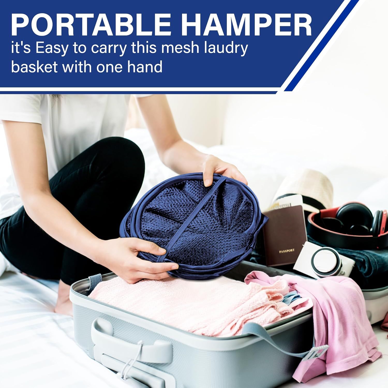1 Pack Mesh Pop Up Laundry Hamper, Lightweight Foldable Clothes Basket with Easy Carry Handles, Durable Mesh Design for Air Circulation and Simple Storage, Navy (1 Pack) - Image 6