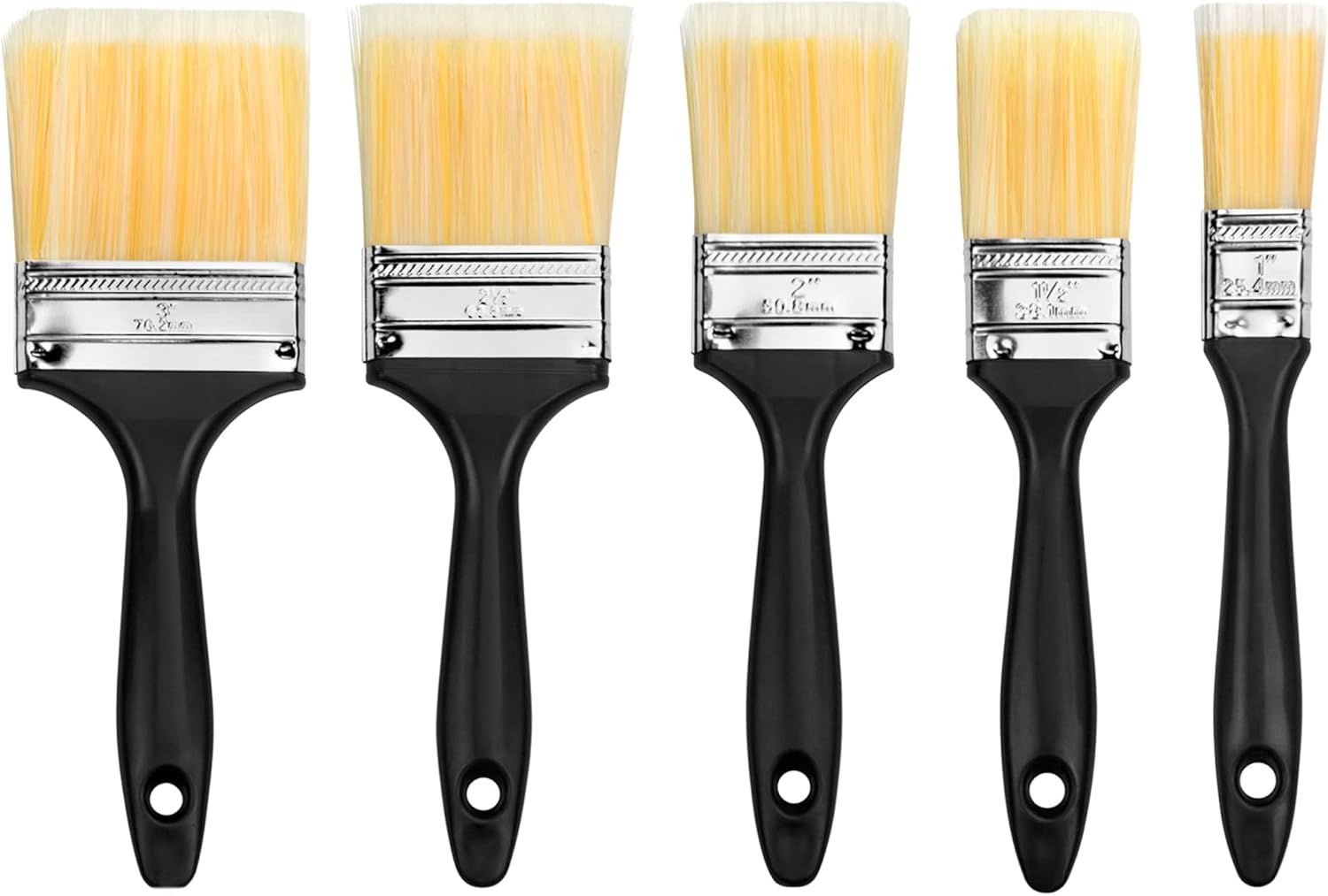 Paint Brush Set (5 Pieces), Set of 5 Multi-Sized Brushes, Professional Quality Painting Tool Kit, One Set of 1, 1.5, 2, 2.5, and 3 Inch Brushes (Pack of 5) - Image 1