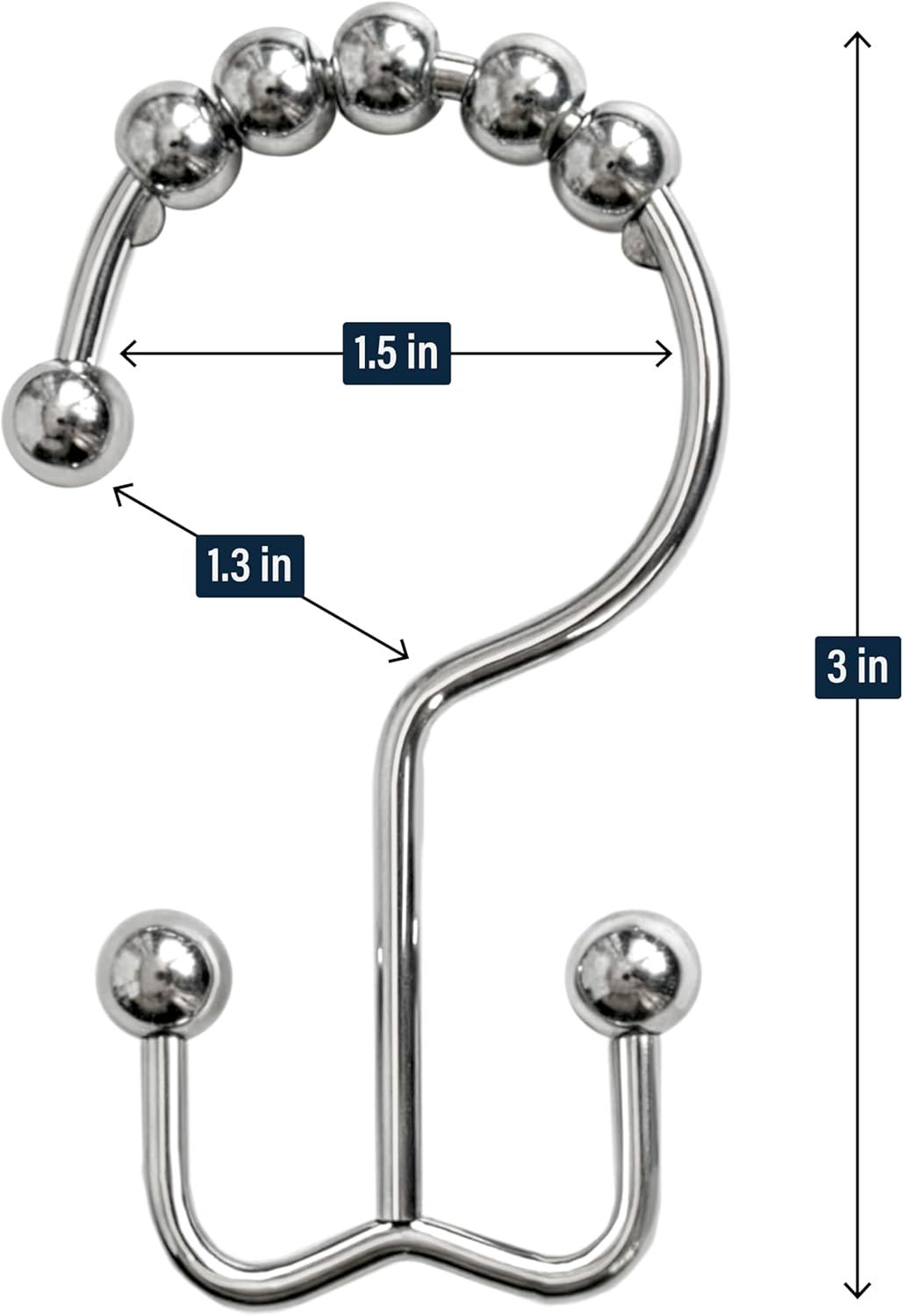 12 Pack Shower Curtain Hooks, Heavy Duty Coated Stainless Steel, Rustproof and Corrosion Resistant, Smooth Glide Double Hooks for Standard Shower Rods, Chrome (12 Pack) - Image 2