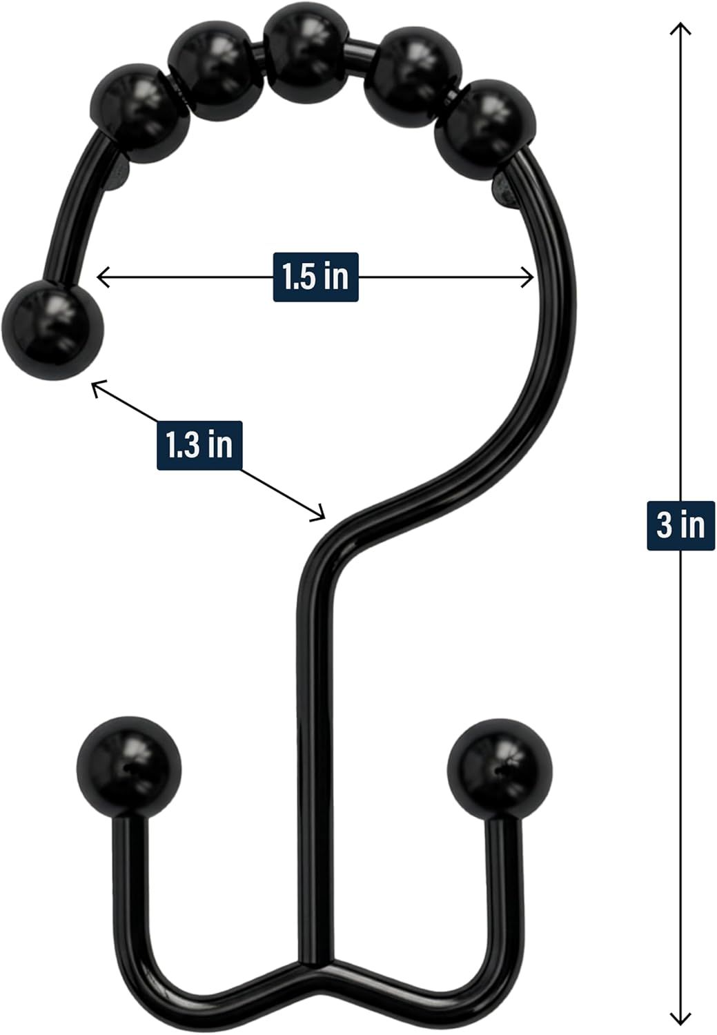 12 Pack Shower Curtain Hooks, Heavy Duty Coated Stainless Steel, Rustproof and Corrosion Resistant, Smooth Glide Double Hooks for Standard Shower Rods, Black (12 Pack) - Image 2