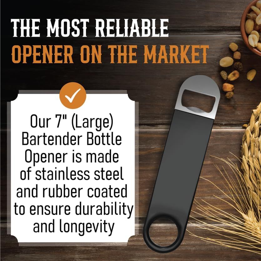 Bartender Bottle Openers, Beer Bottle Openers, Speed Openers 3 Pack by Premium Cold One. Professional Grade: Rubber Coated, Stainless Steel. Large, 7 inch - Image 6