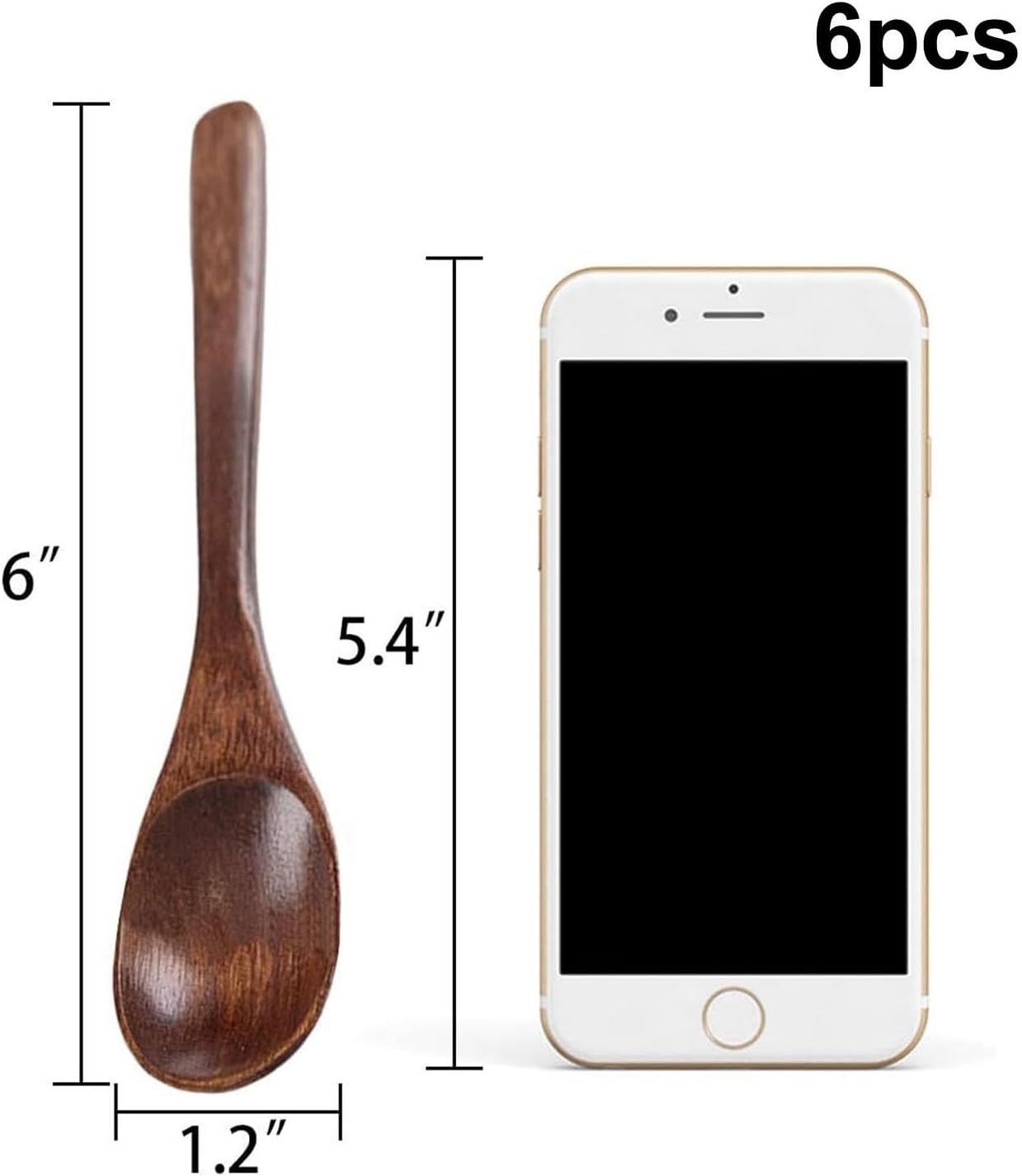 6PCS Wooden Spoons for Eating, 6 Inch Small Wooden Spoons for Honey, Coffee, Tea, Hot Cocoa, Jam, Bath Salts, Little Wood Table Spoon for Stirring, Smooth Finish, Unique Gifts for Men Women - Image 3