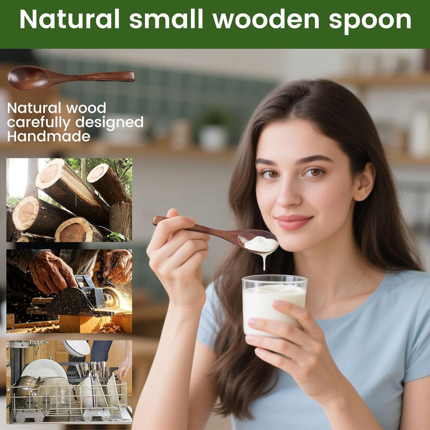 6PCS Wooden Spoons for Eating, 6 Inch Small Wooden Spoons for Honey, Coffee, Tea, Hot Cocoa, Jam, Bath Salts, Little Wood Table Spoon for Stirring, Smooth Finish, Unique Gifts for Men Women - Image 4