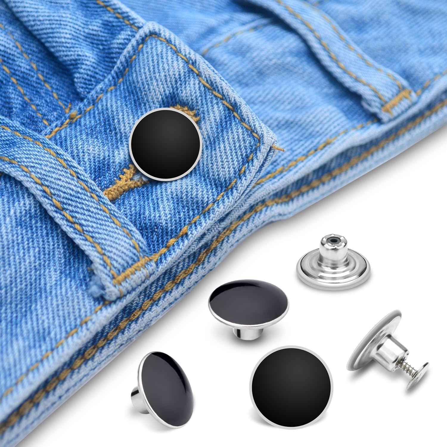 24 Pcs 17mm Jeans Button Replacement, Metal Buttons for Jeans No-Sew Nailess Removable Button for Jacket Coat, Loose Jeans, Pants DIY Sewing Replacement (Black) - Image 3