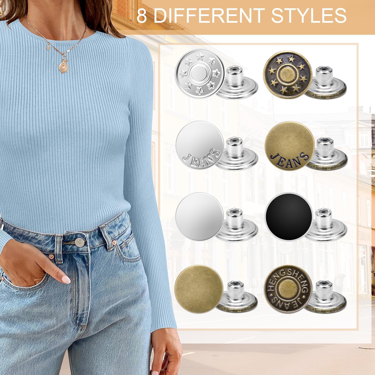 24 Pcs 17mm Jeans Button Replacement, Metal Buttons for Jeans No-Sew Nailess Removable Button for Jacket Coat, Loose Jeans, Pants DIY Sewing Replacement (Black) - Image 6