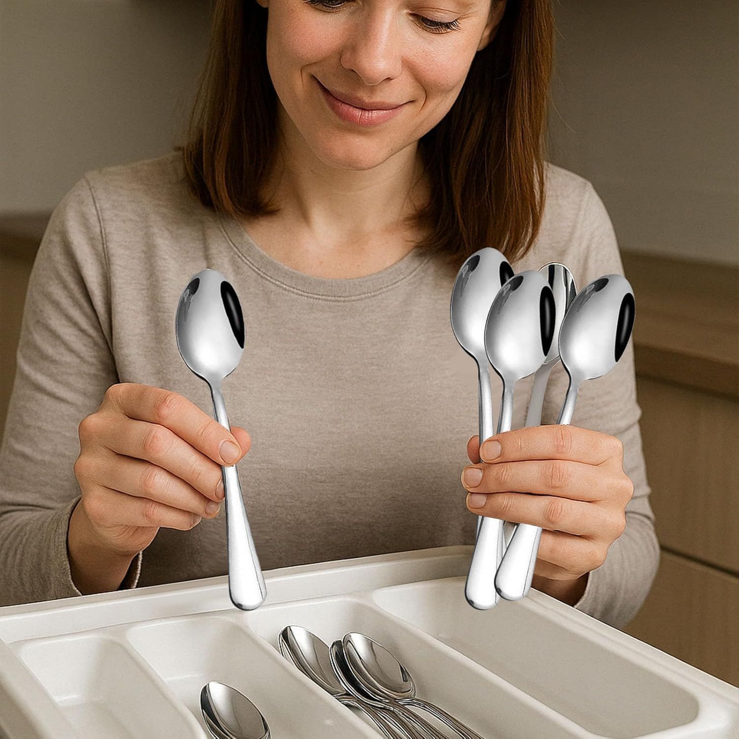 Stainless Steel Teaspoons, 6-Piece Coffee & Dessert Spoons Set, 6.7 Inch Small Spoons for Tea, Sugar, Yogurt & Ice Cream, Mirror Polished, Dishwasher Safe - Image 2