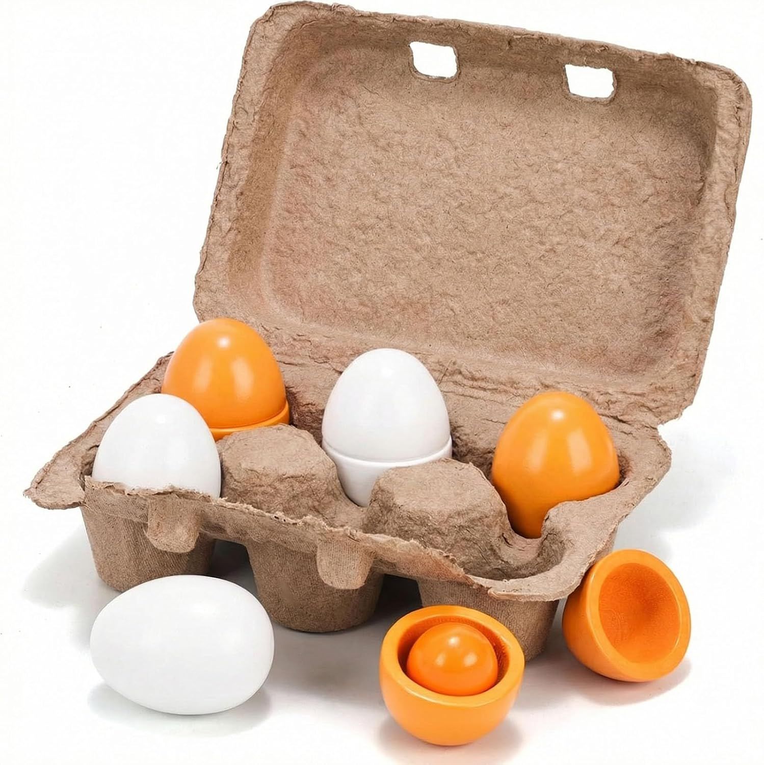 6PCS Play Food Sets for Kids Kitchen,Play Kitchen Accessories Wooden Egg Toy Food Grocery Store Pretend for Toddler Cooking DIY - Image 1