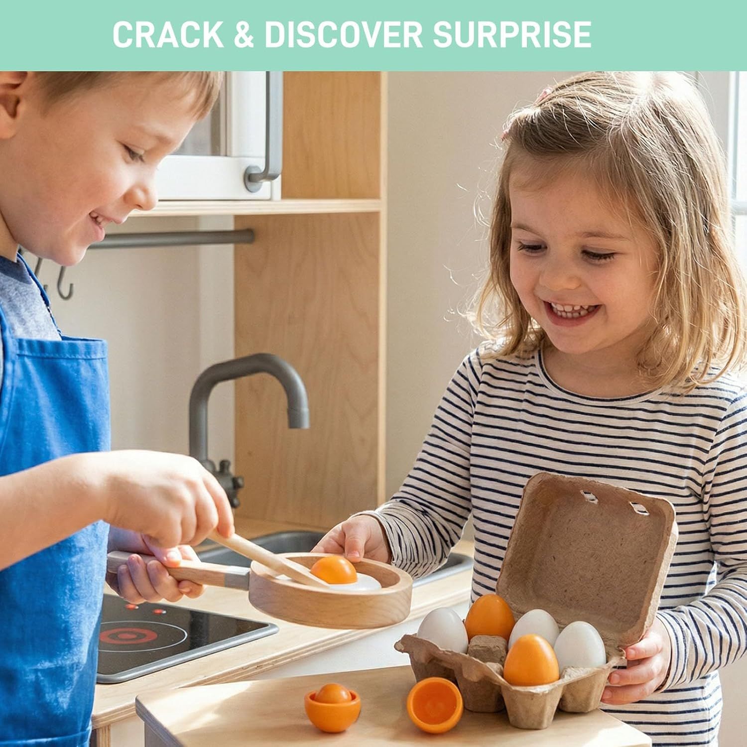 6PCS Play Food Sets for Kids Kitchen,Play Kitchen Accessories Wooden Egg Toy Food Grocery Store Pretend for Toddler Cooking DIY - Image 4